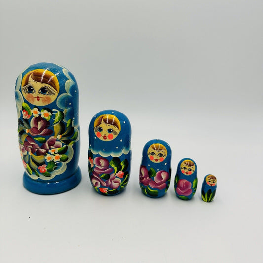 Matryoshka Nesting Dolls Vintage 5 Pieces 6"H Wooden Hand Painted Ukrainian