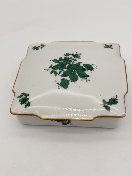 Augarten Wien MARIA THERESIA Green Floral Vienna Austria Square trinket box