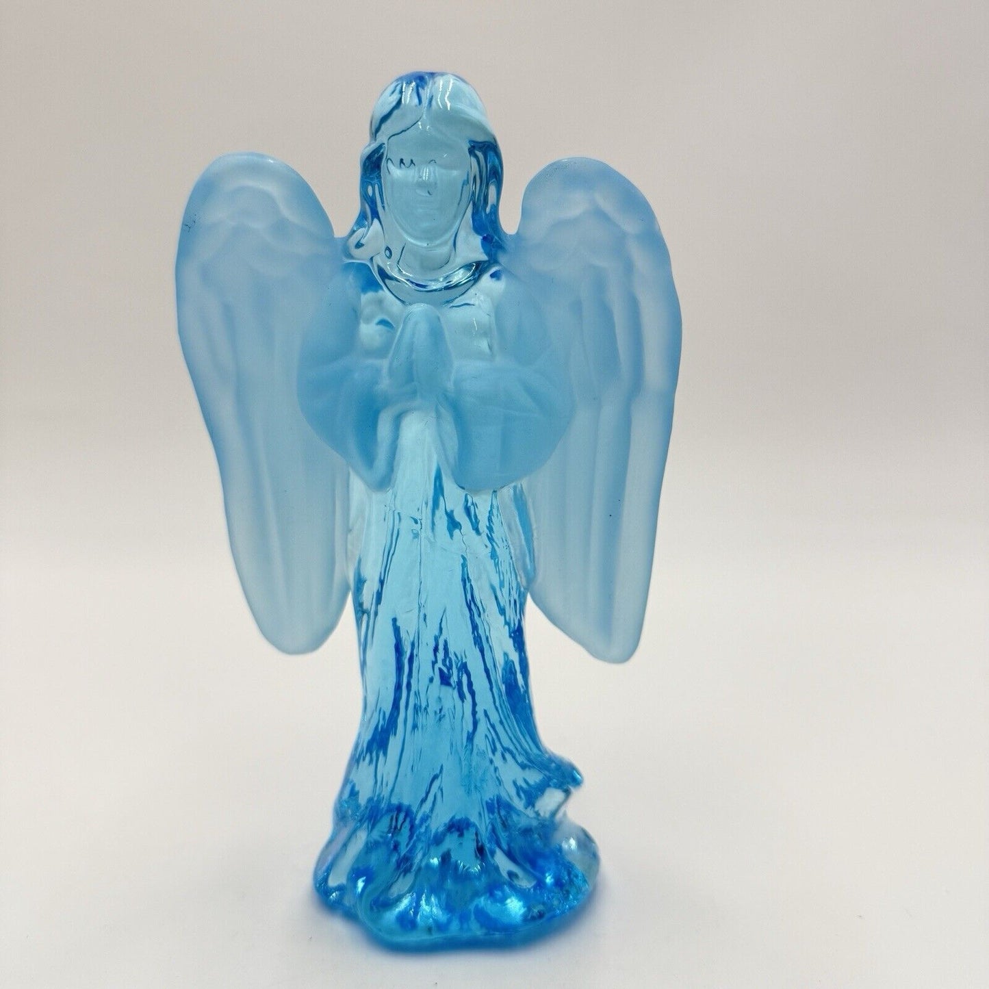 MCM Art Glass Blue Frosted Two Tones Angel Figurines 6”