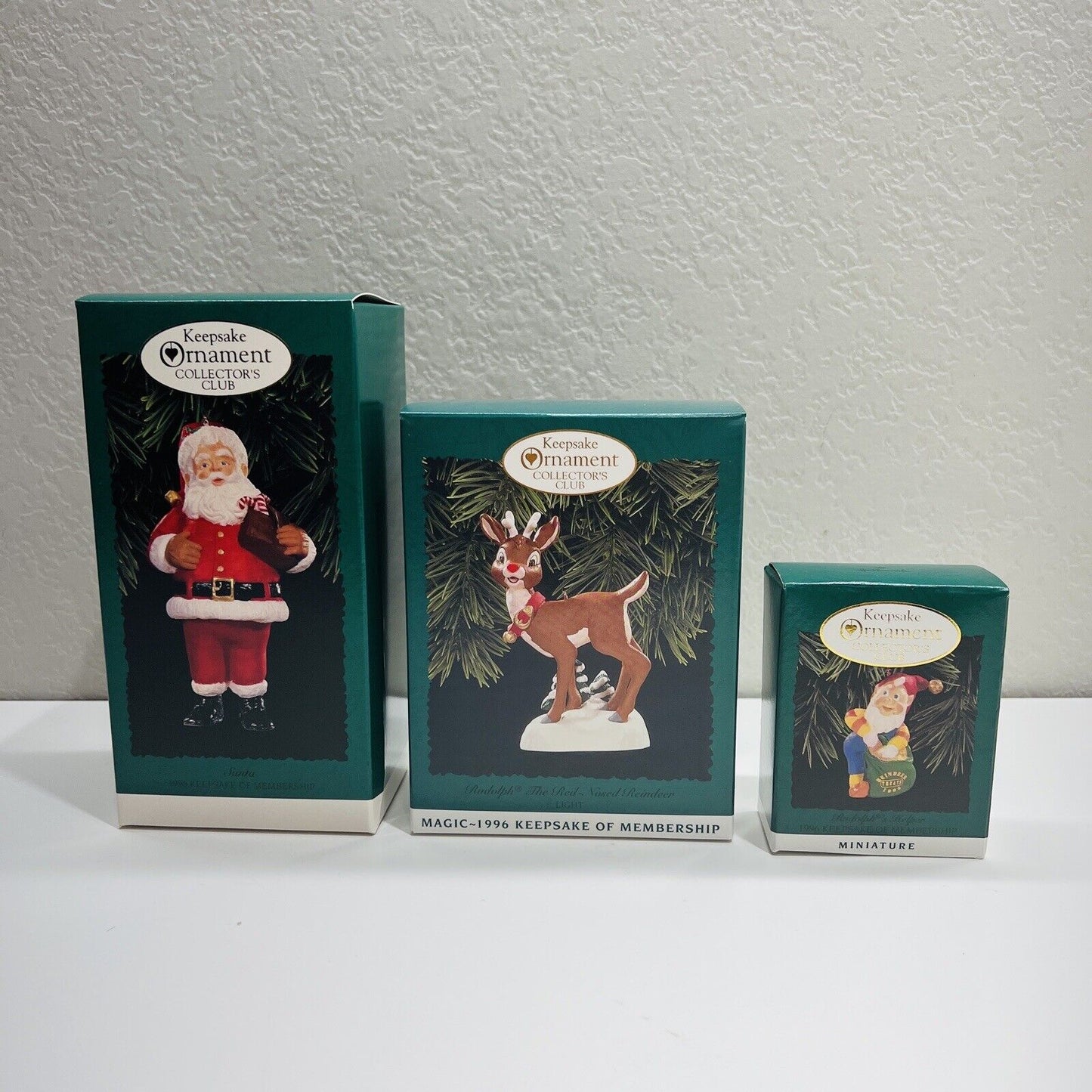 Hallmark Ornaments Santa Reindeer Elf Christmas Set 3 Collector's 1996 Keepsakes