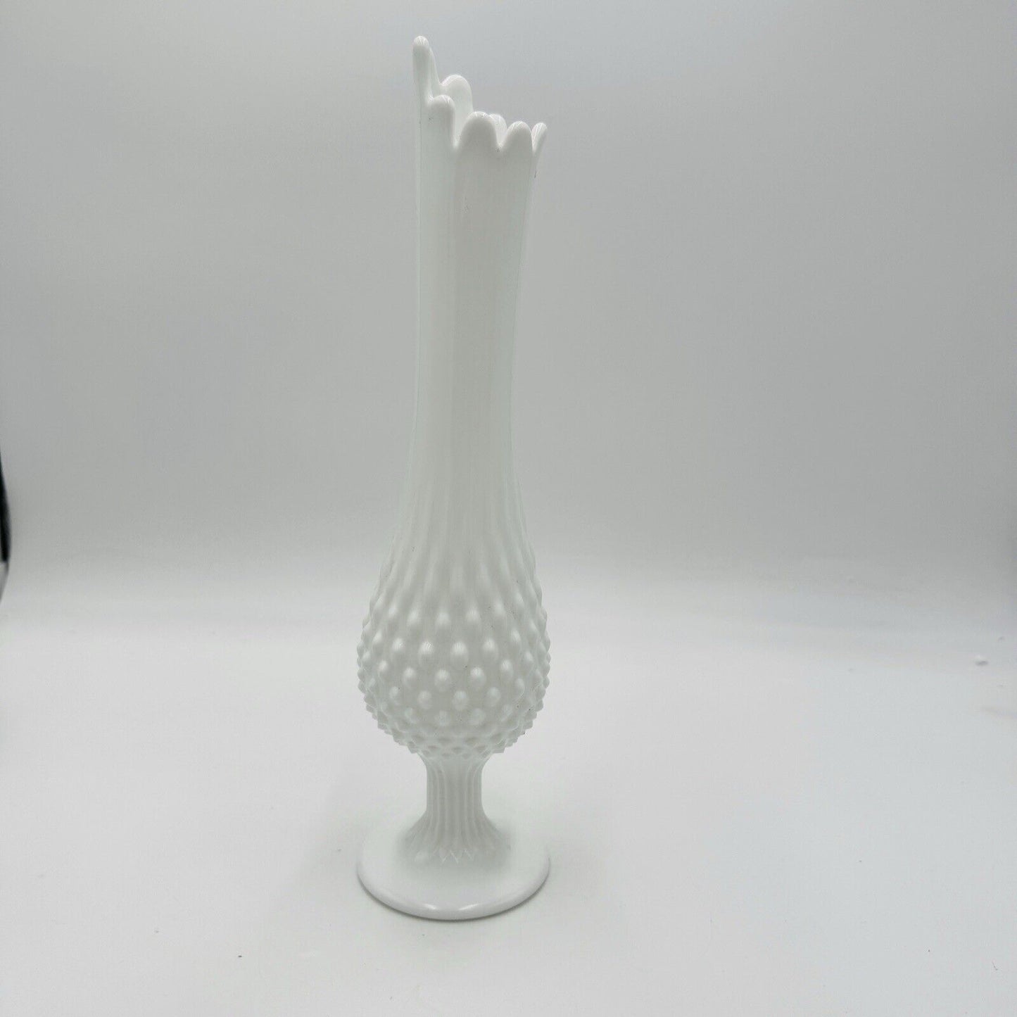 Fenton Art Hobnail White Milk Glass Pedestal Swung Vase 13 3/4" Vintage Retro