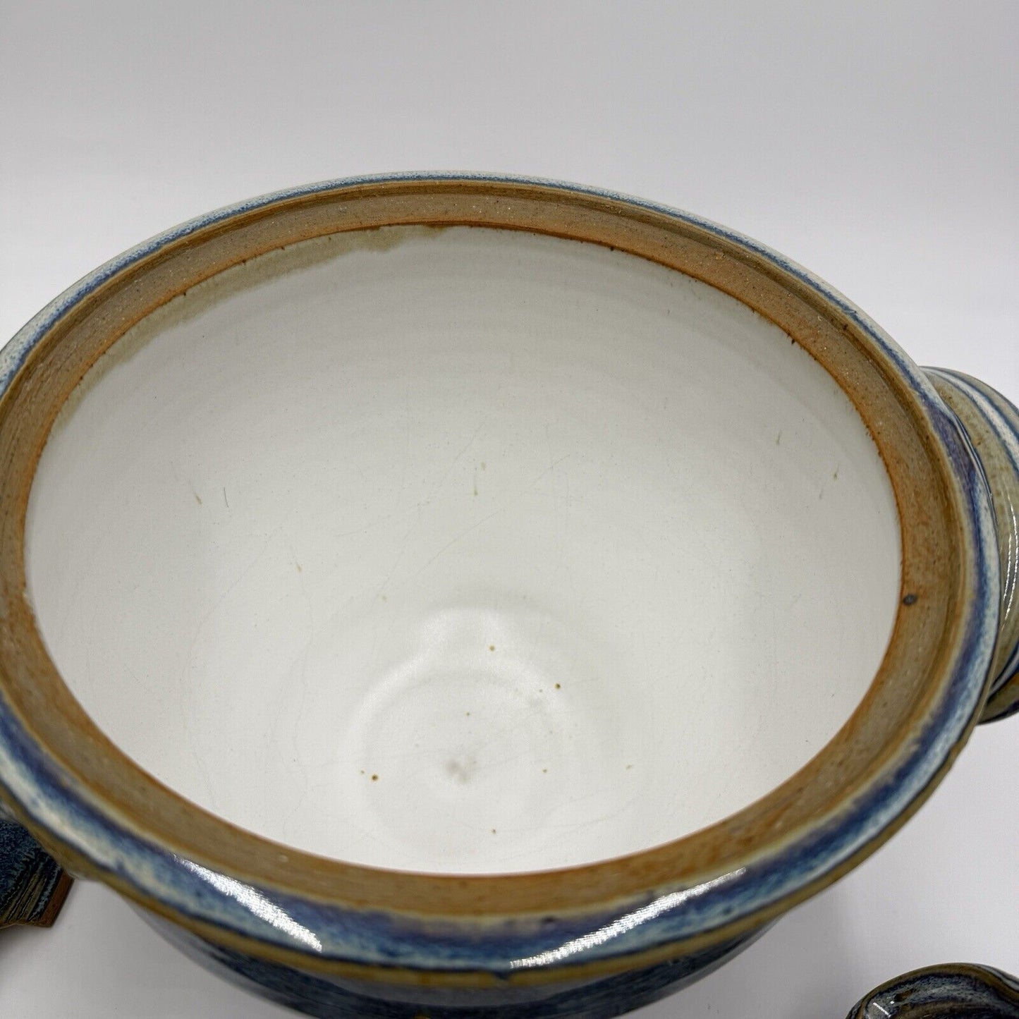 Steve Coburn Pottery Casserole with Lid Covered Soup Dish USA Ladle Blue Signed