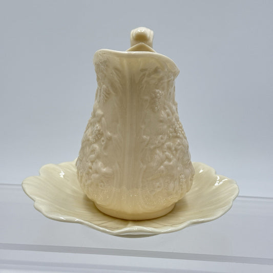 Belleek Irish Porcelain Bacchus Mask Grapes Embossed 4” Pitcher