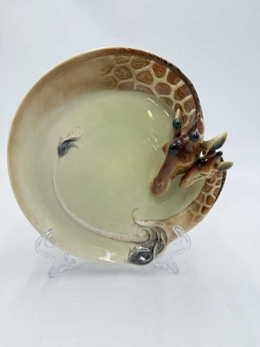 Rare FRANZ Fine Porcelain Giraffe DESSERT PLATE Jungle Beauties Collection 6.25
