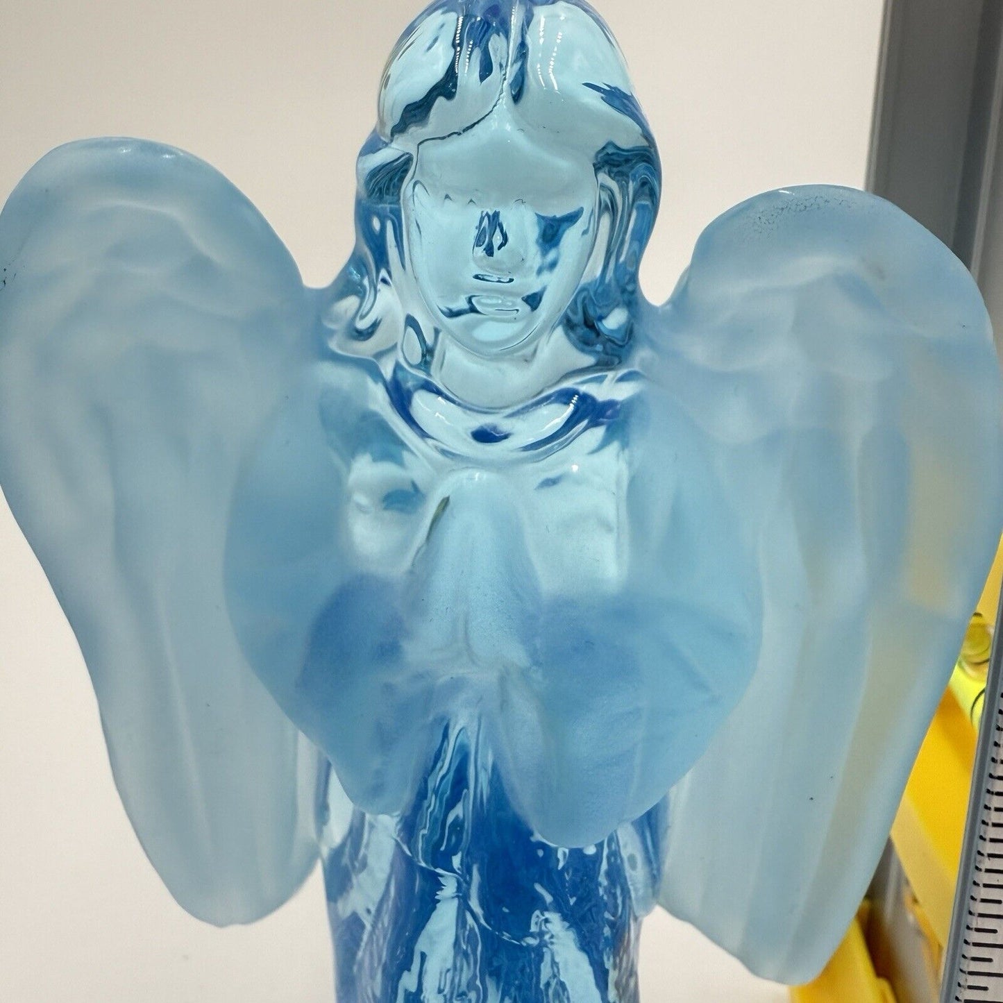 MCM Art Glass Blue Frosted Two Tones Angel Figurines 6”