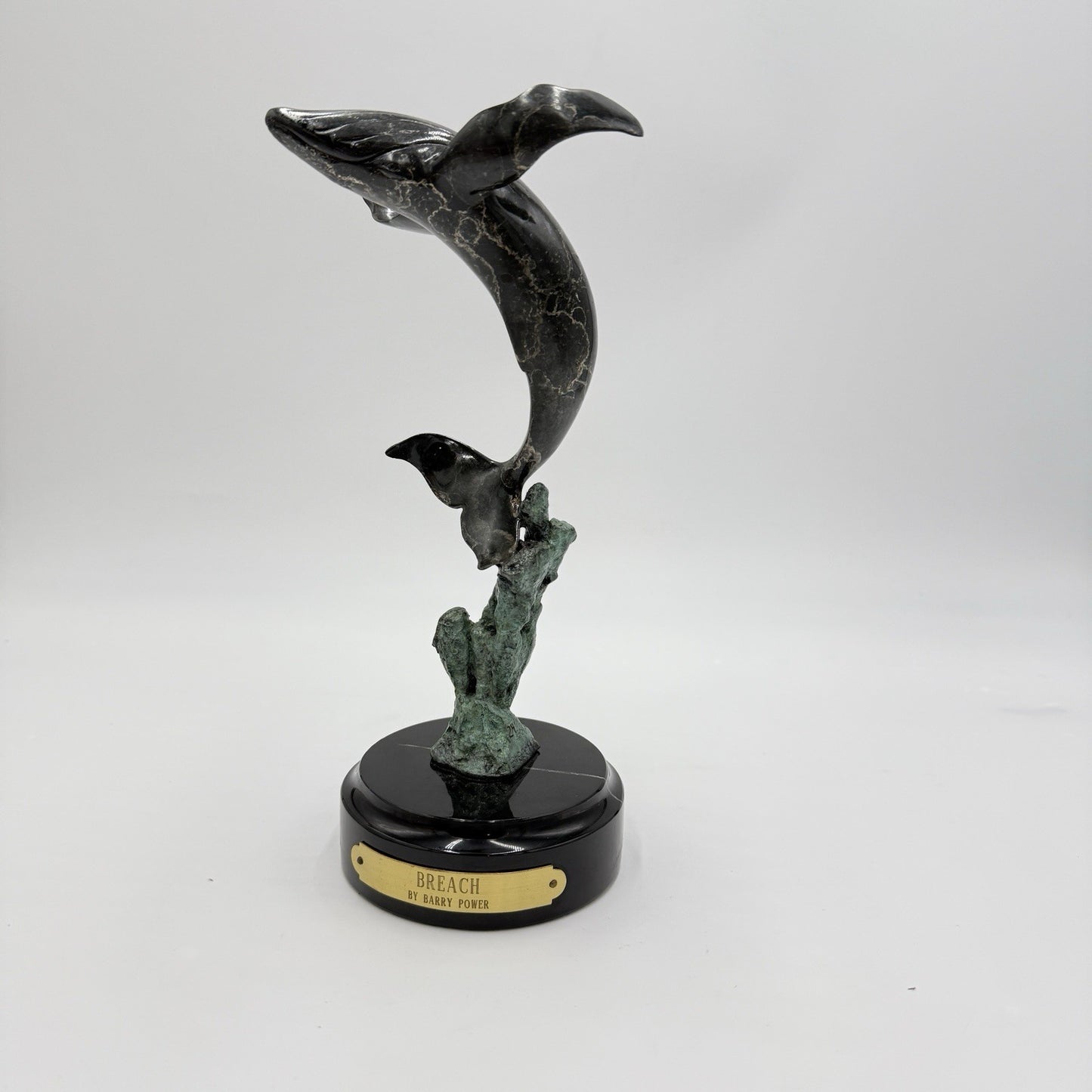 Rare Barry Power Bronze Marble Base Art Sculpture Hunchback Whale Breach” 24/400