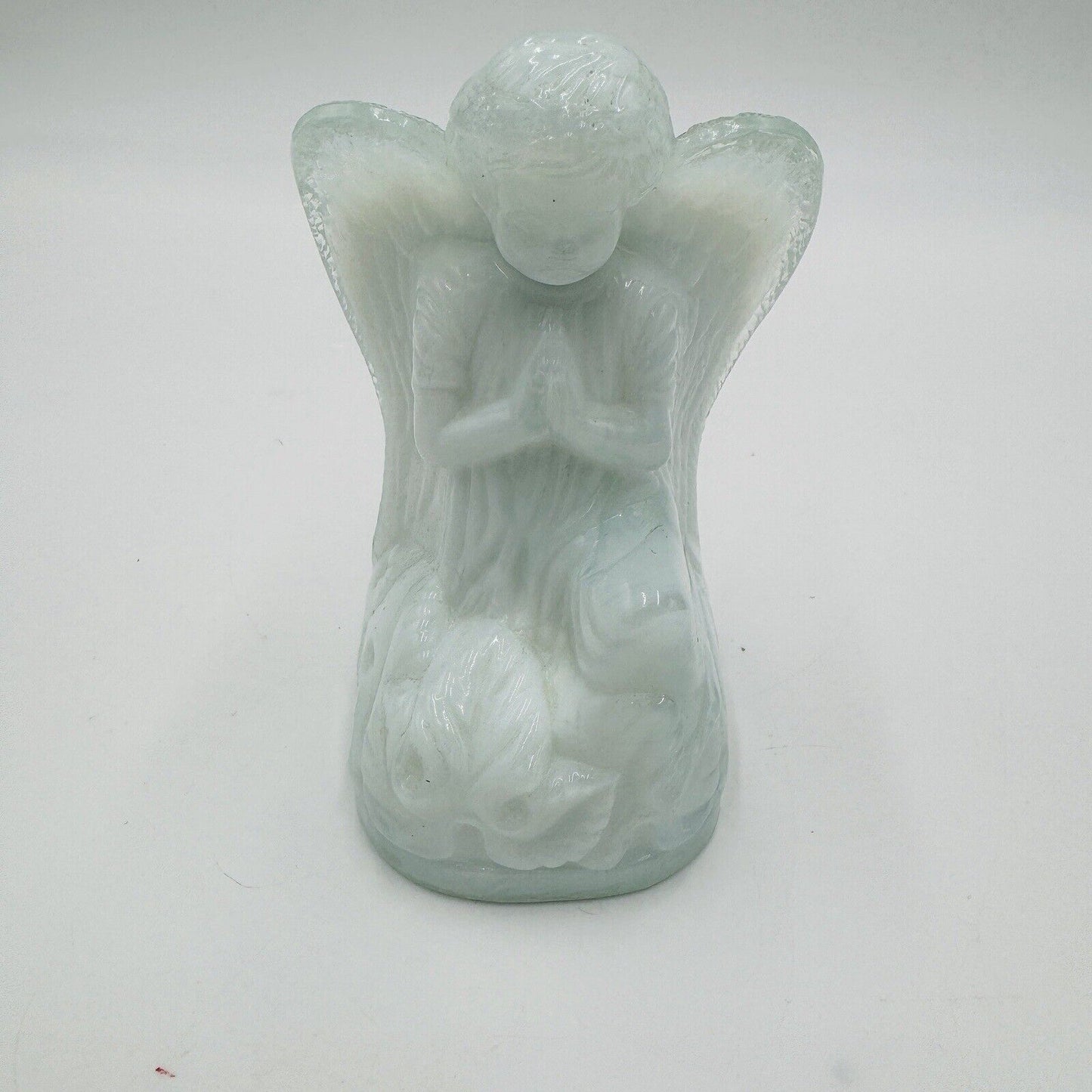 Boyd Art Glass Angel White Blue Clear Pressed Glass Figurine B Vintage