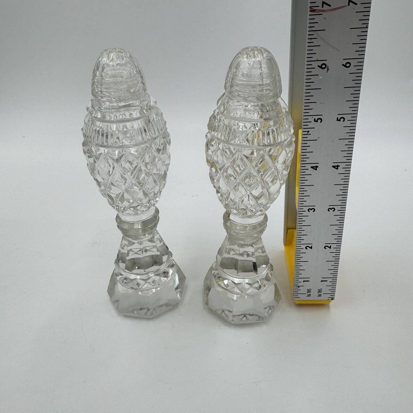 Antique Bohemian Czech Cut Glass Pedestal Salt & Pepper Shakers 6in H