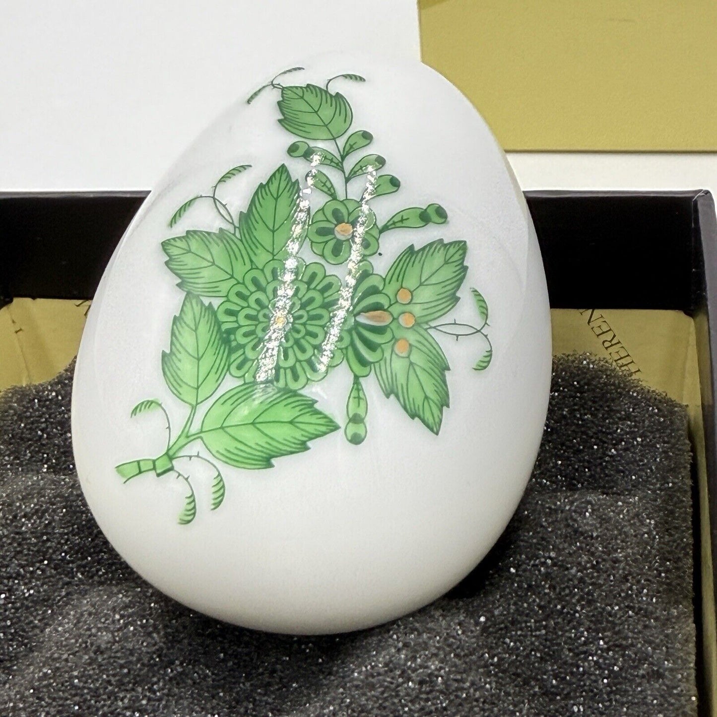 Herend Hungary Porcelain Green Chinese Bouquet Egg Paperweight 2” Small