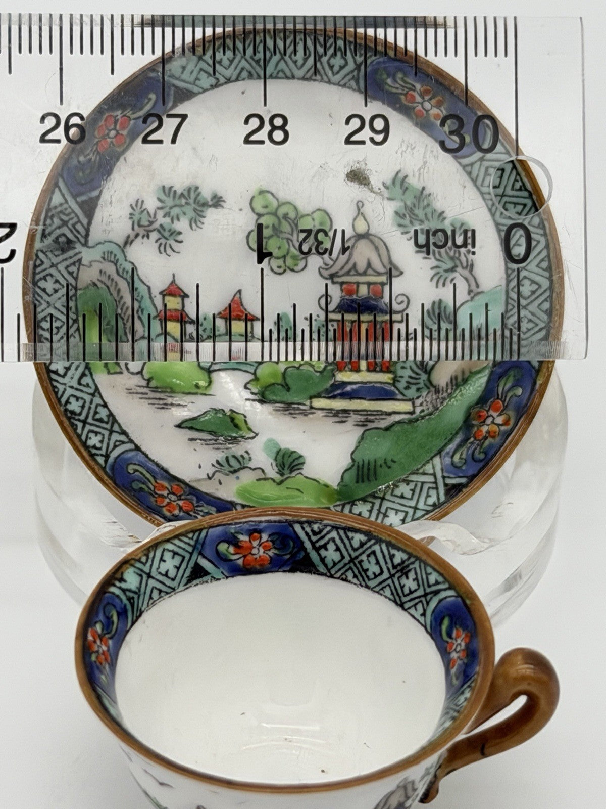 Crown STAFFORDSHIRE Chinese Willow MINIATURE Cup & Saucer Set Painted