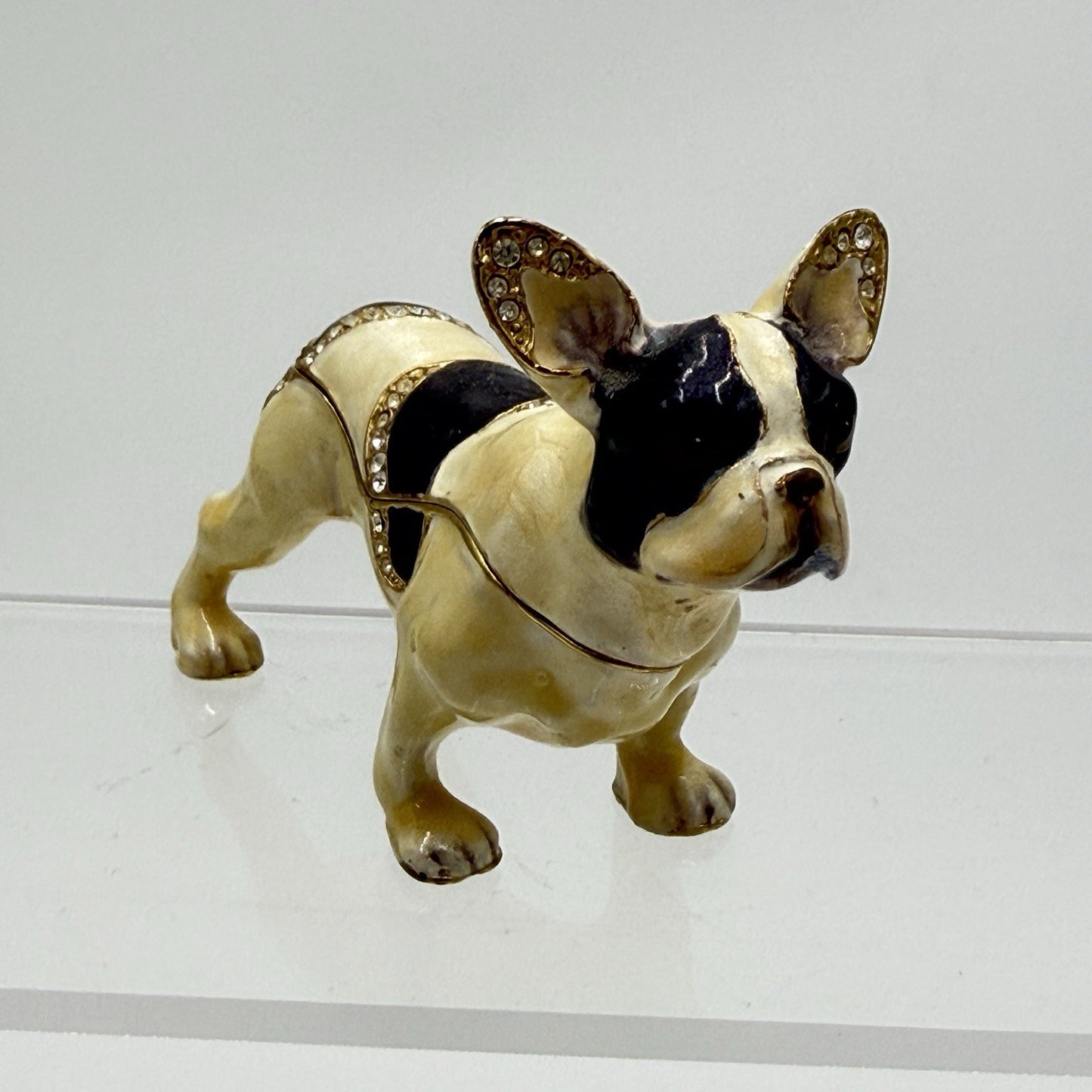 Ciel Boston Terrier Dog Trinket Box. Hand Set Swarovski Crystals & Enamel