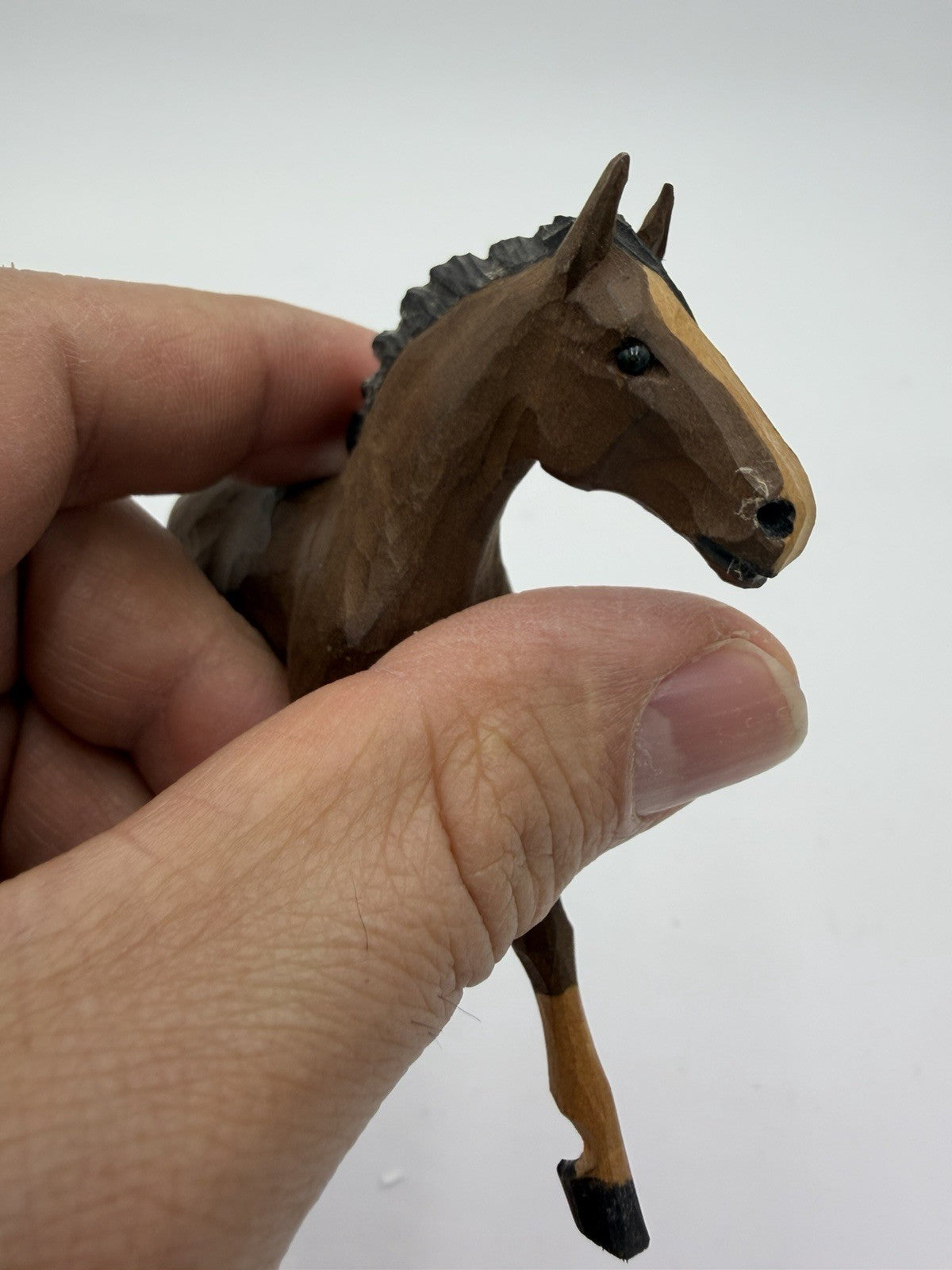 Vintage Swiss Folk Art Wooden Carved Horses Foals Figurines 3”H
