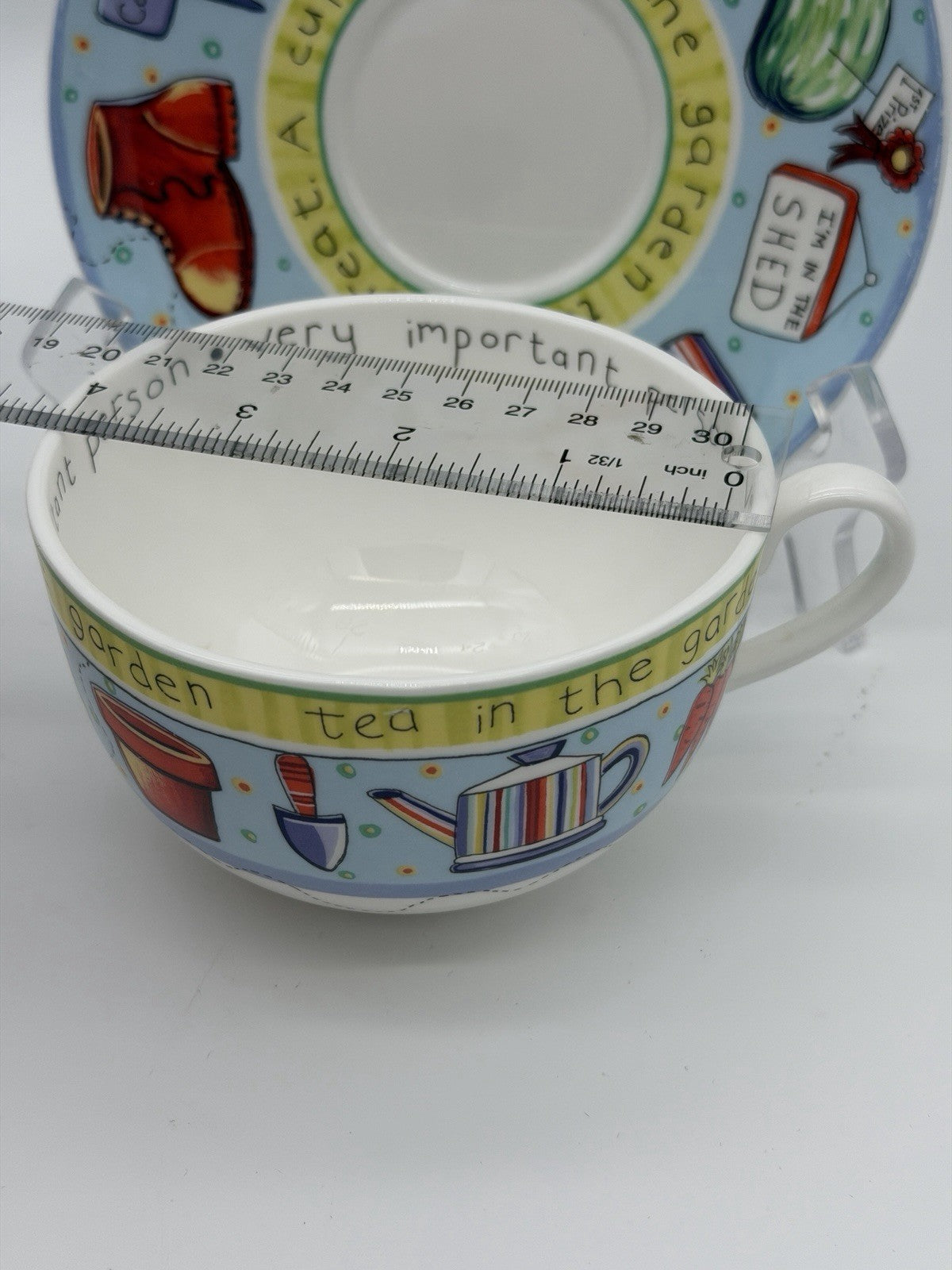 Royal Worcester England Cup & Saucer Set Tea in the Garden Blue 2005 Porcelain