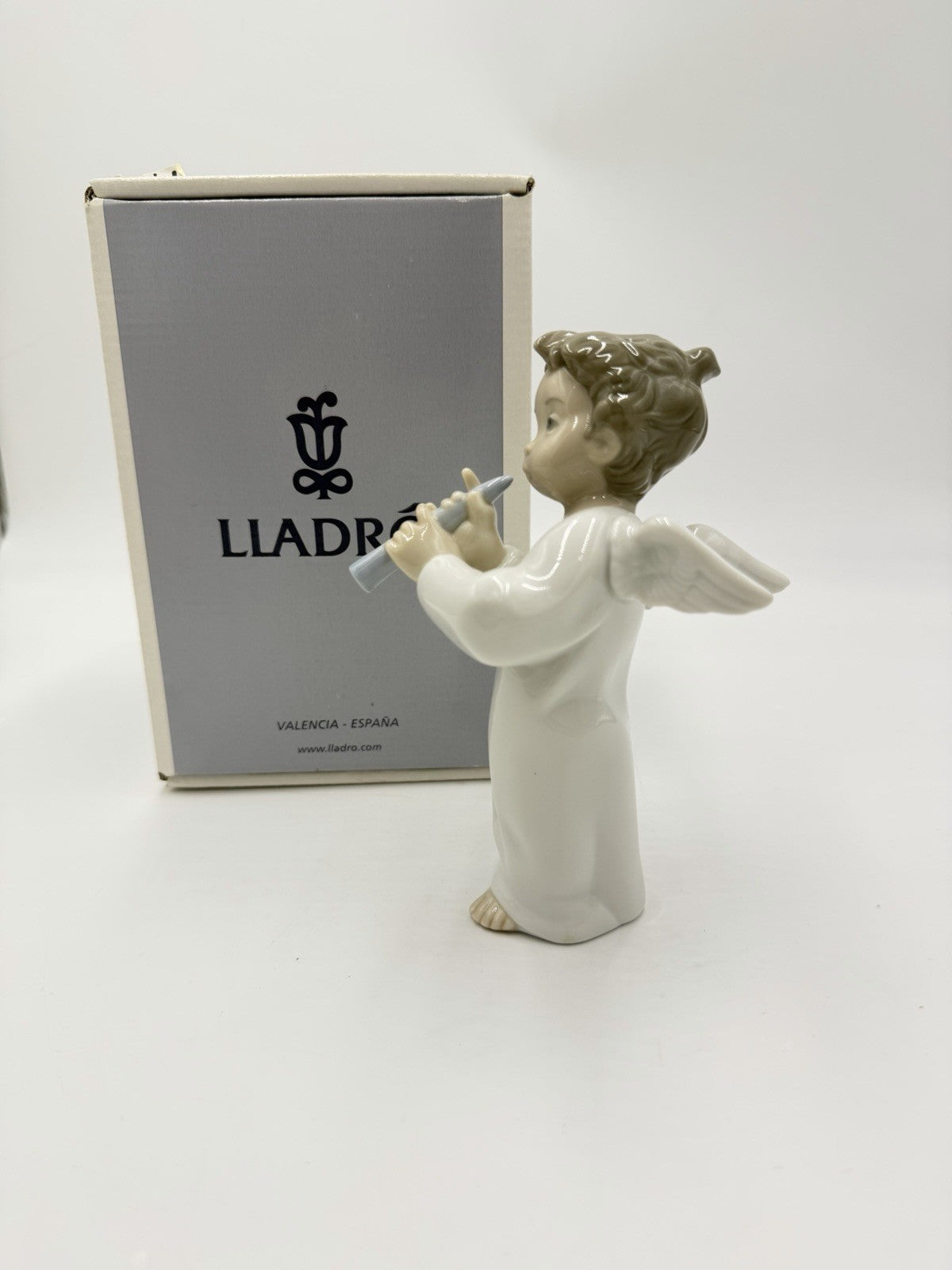 Lladro Spain Porcelain Angel W/ Flute NIB 5” Painted Vintage Figurine