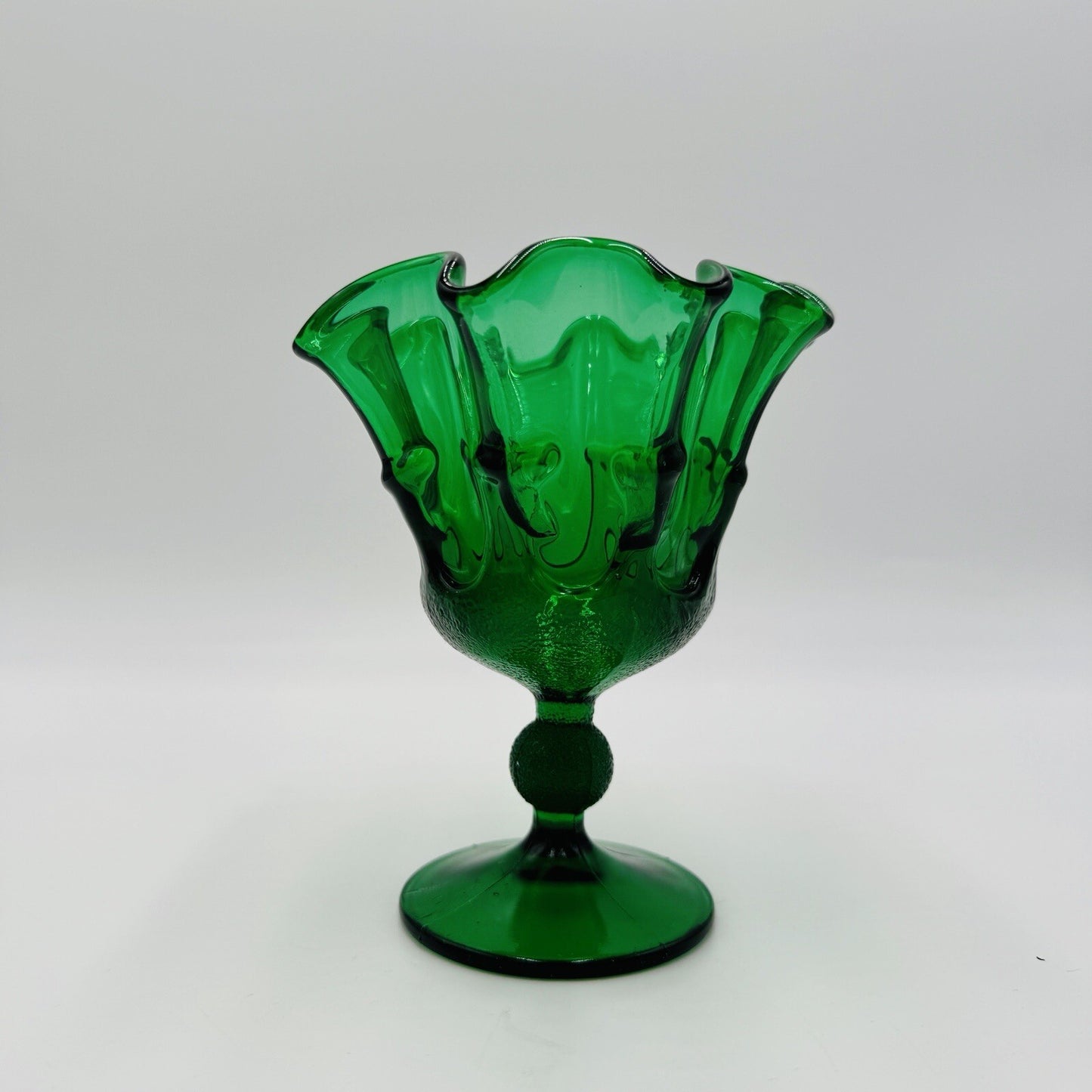 MCM Stelvia Emerald Green Art Glass Ruffled Compote Wayne Husted 6in