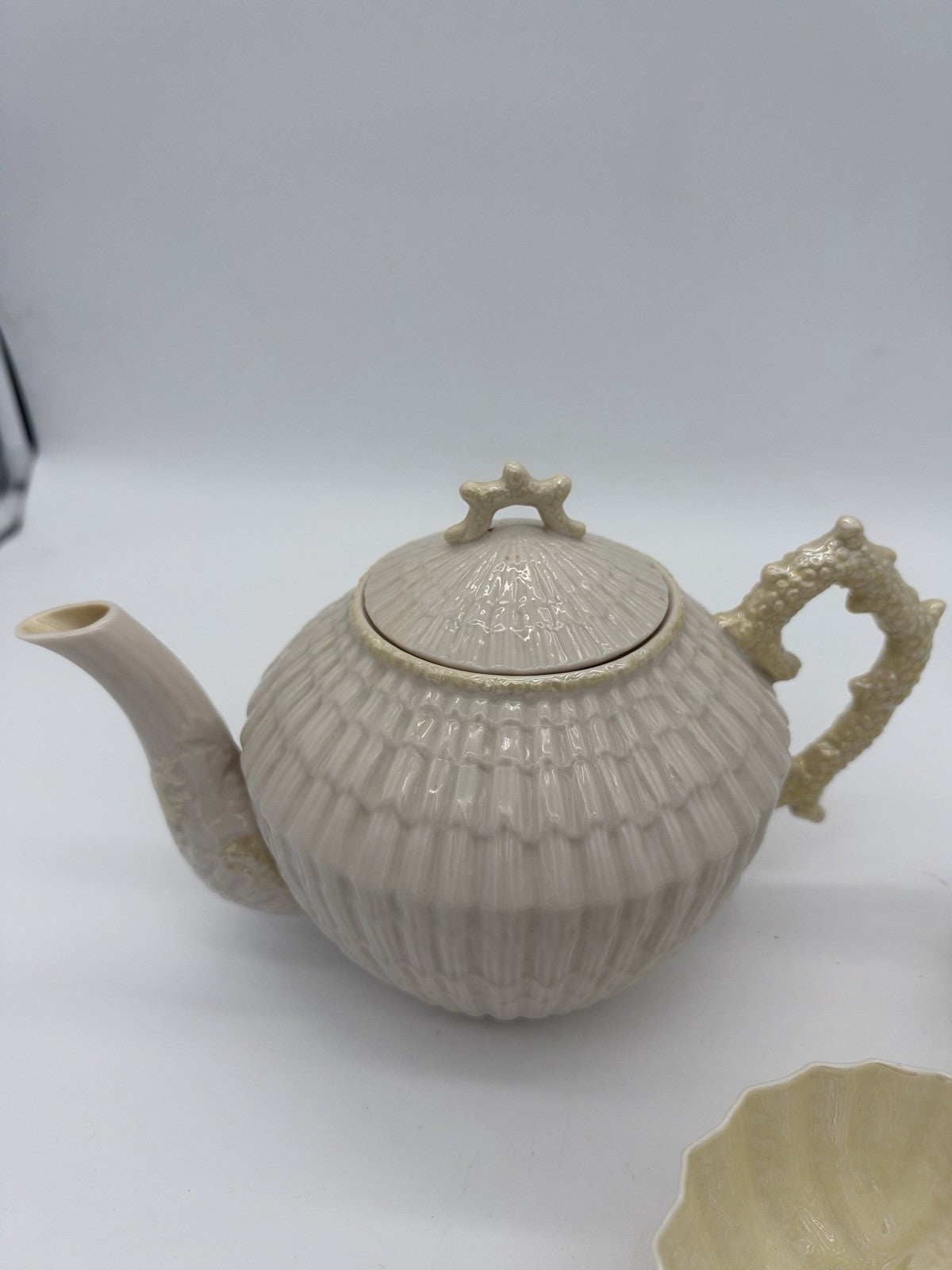 Belleek Ireland Limpet Shell Pattern Teapot Creamer &sugar Bowl 2nd Green Mark