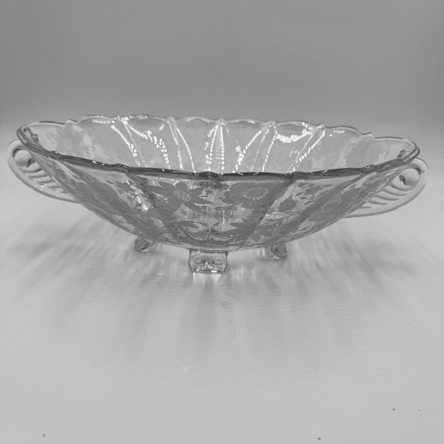 Cambridge Wildflower Footed Double Handled Oval Bowl Embossed Home Decor