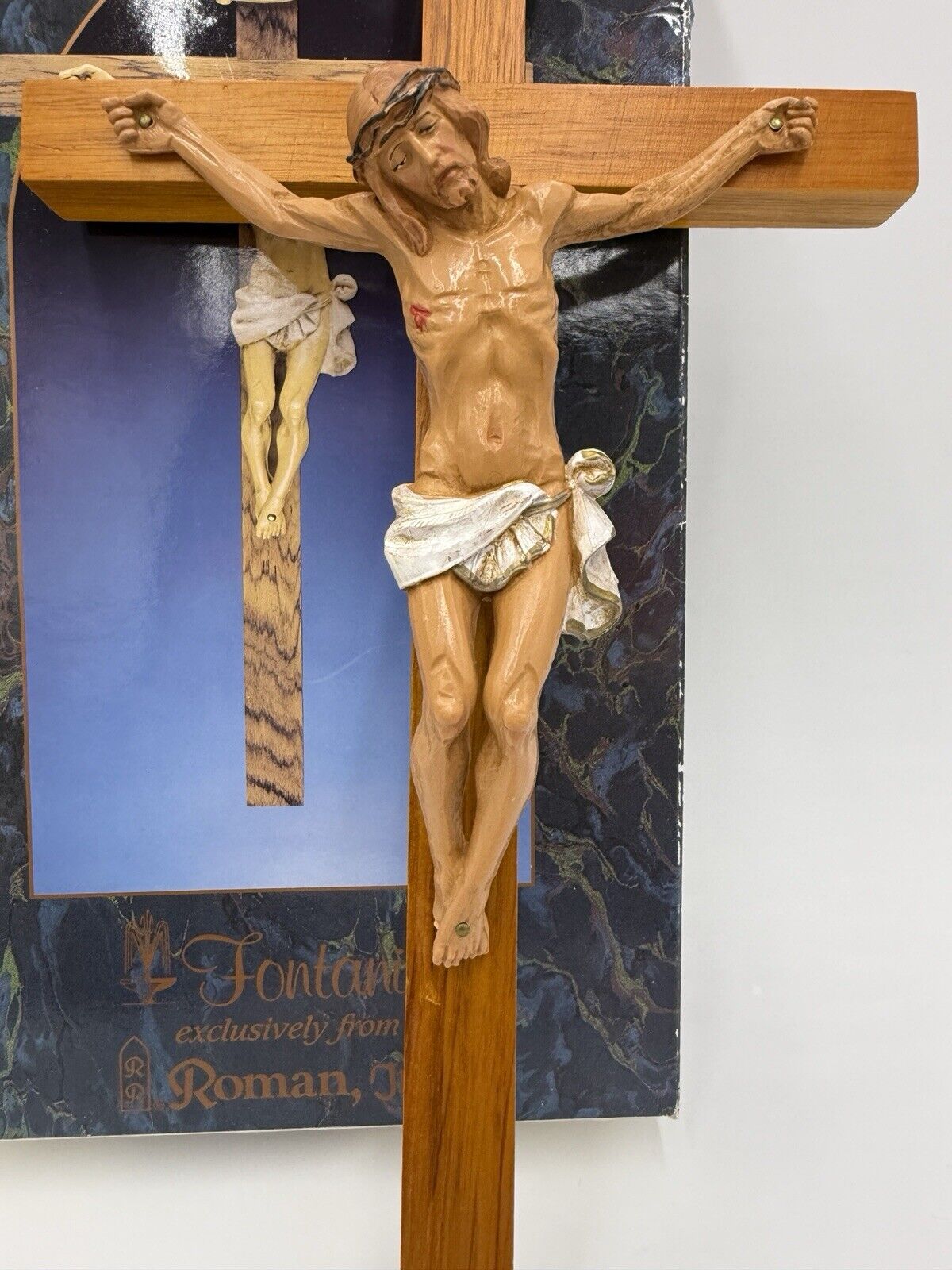 Genuine Fontanini Italy Corpus Crucifix 12" Wood Cross Jesus Christ Figurine Box