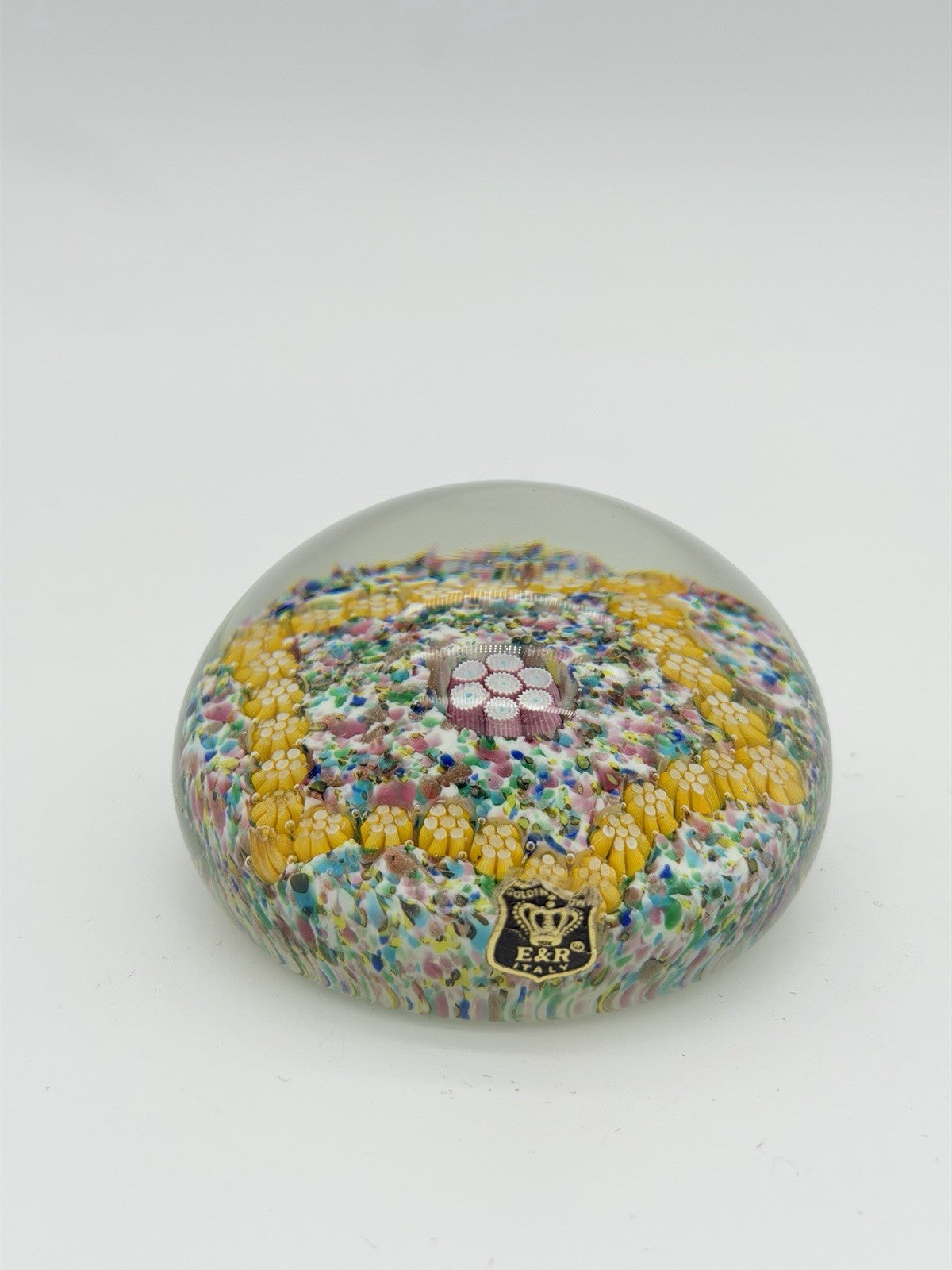 Vintage Murano Venetian Italy Art Glass Floral Millefiori Paperweight 2”x 2.5”
