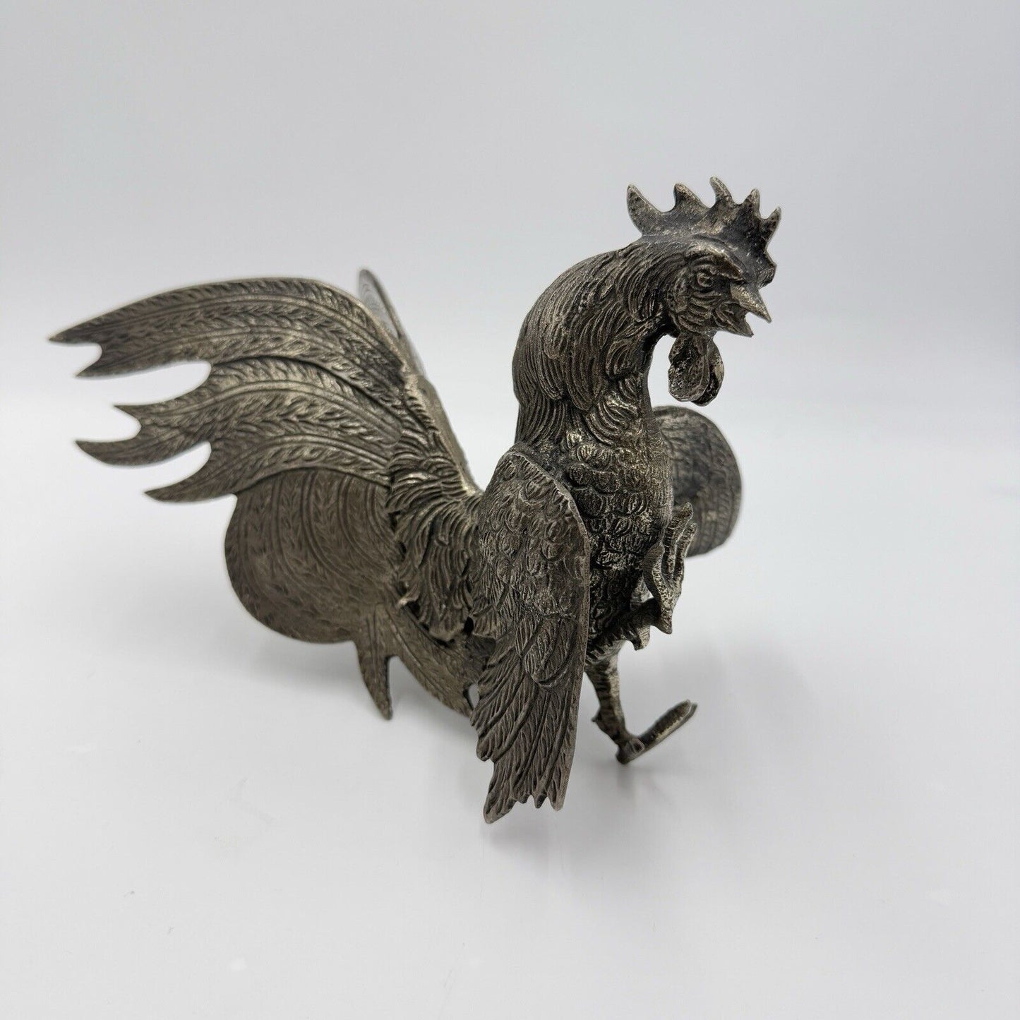 Vintage Brass Solid Fighting Rooster Sculpture 5”H X 8” L Figurine Metal