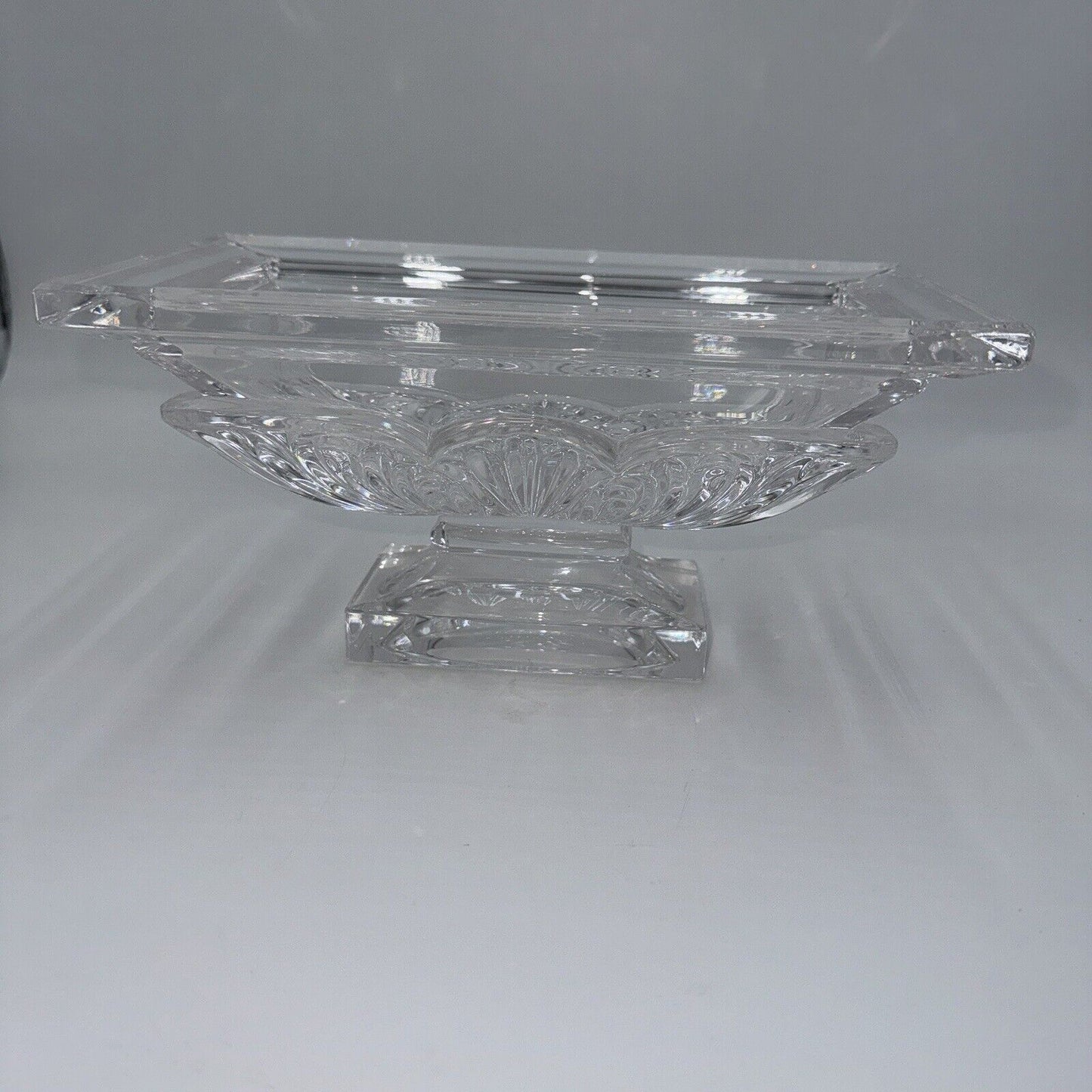 Bohemian Handcut Crystal Footed Jardiniere - Art Deco Acanthus Bowl Clear