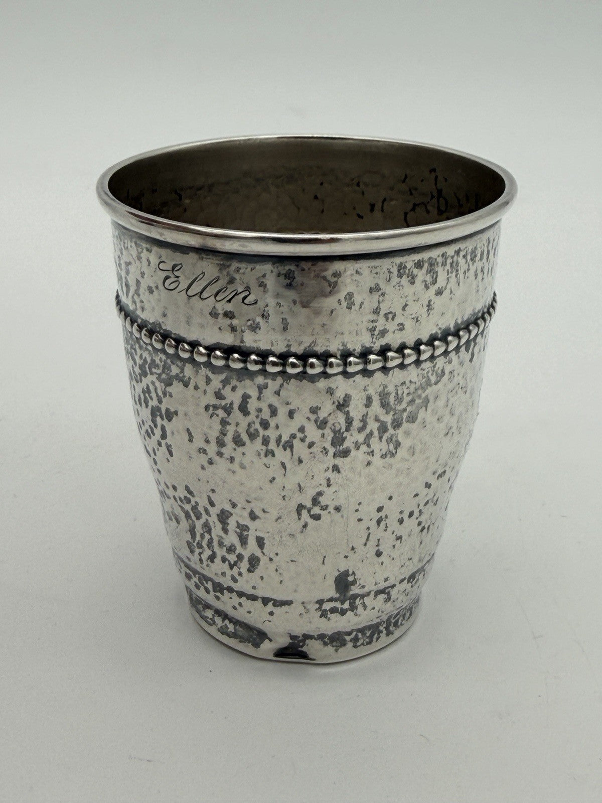 Antique Sterling Silver Hammered sterling silver Kiddush cup 3.5”H