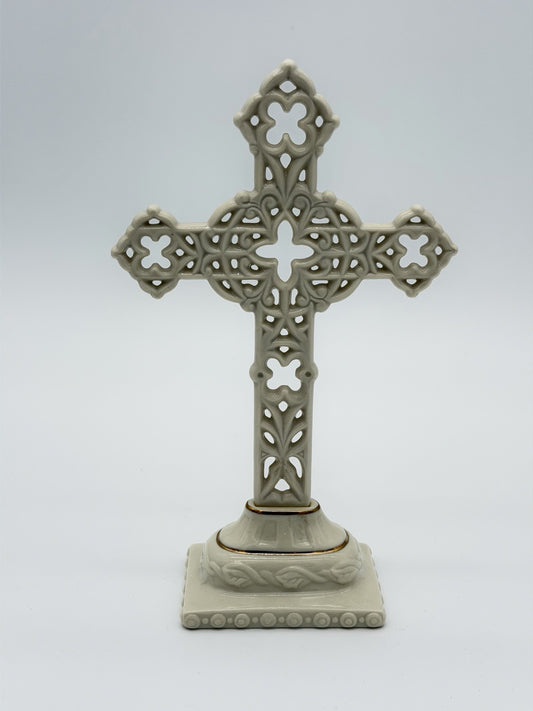 Lenox Porcelain USA Treasures Pierced Standing Beige/gold Cross Figurine 8”H