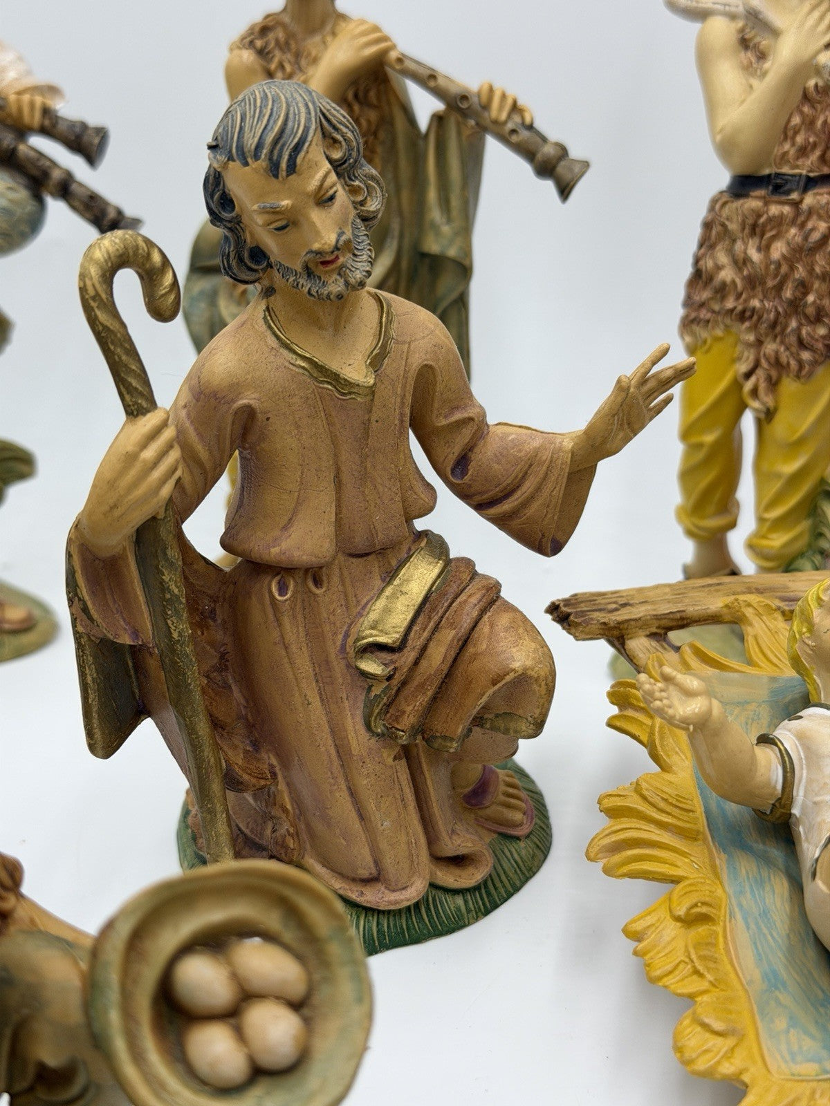 Vintage Depose Italy PVC Large 8”Nativity 19 Pieces Set Capodimonte Style