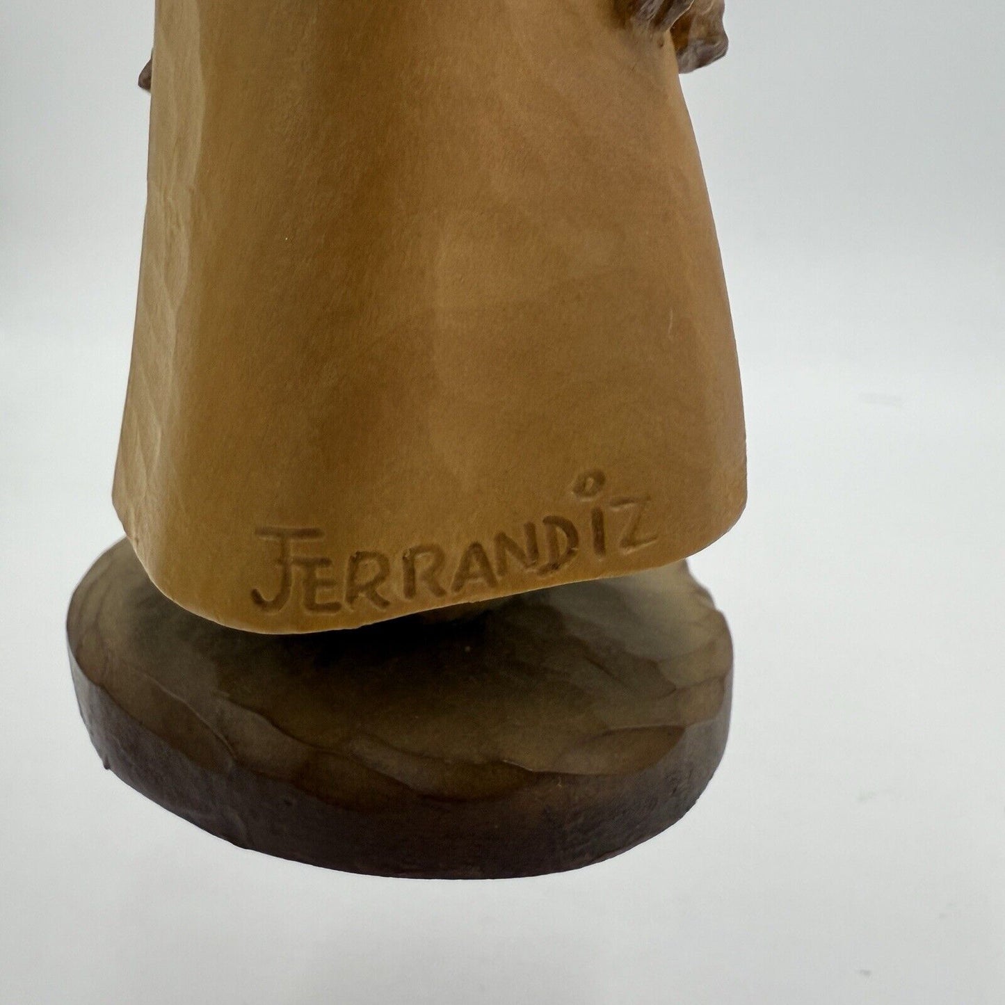 Vtg ANRI FERRANDIZ 5” Wood Carved Figurine Spring Arrivals Girl W/lambs Italy