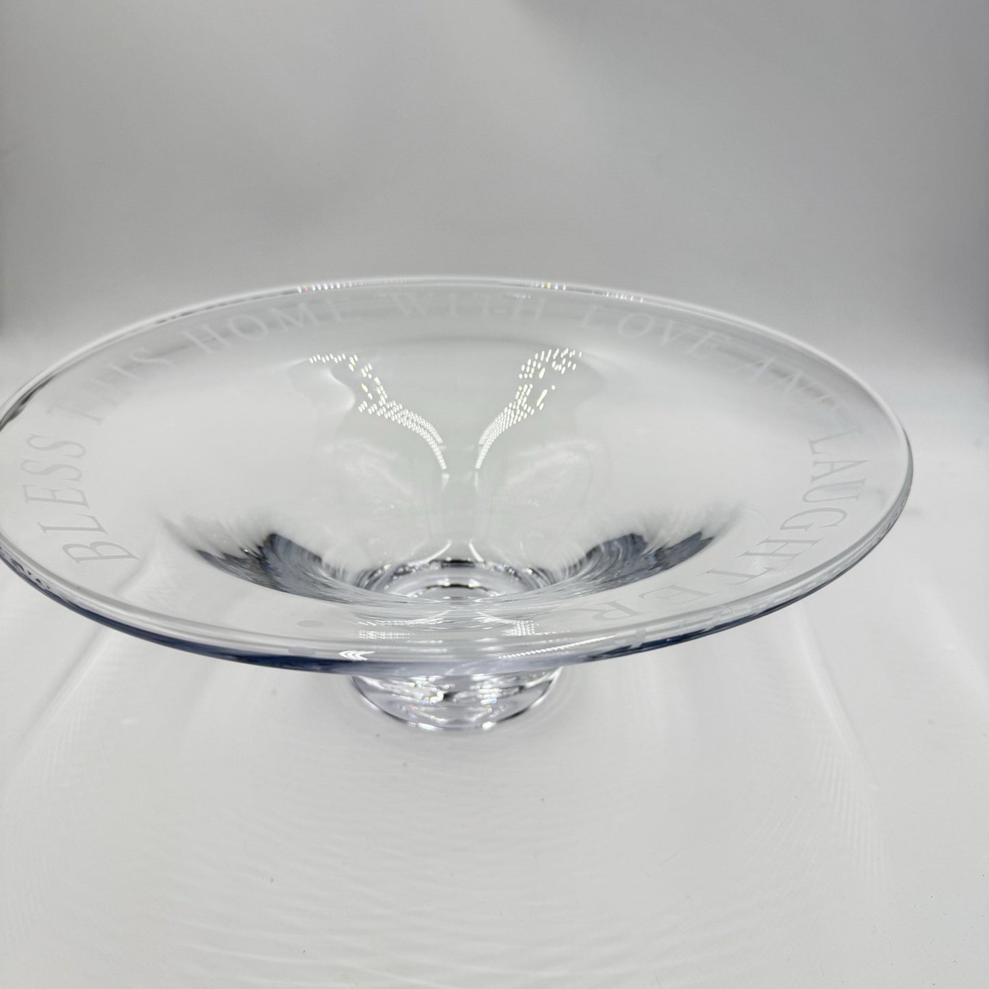 Simon Pearce Bless Bless This Home Love & Laughter Crystal Centerpiece Bowl 14"