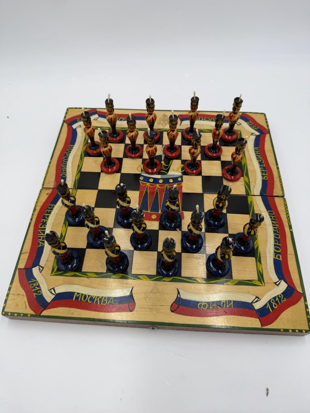 Russian vintage Matryoshka chess set 24 Pawns Plus Wooden Board Soldiers