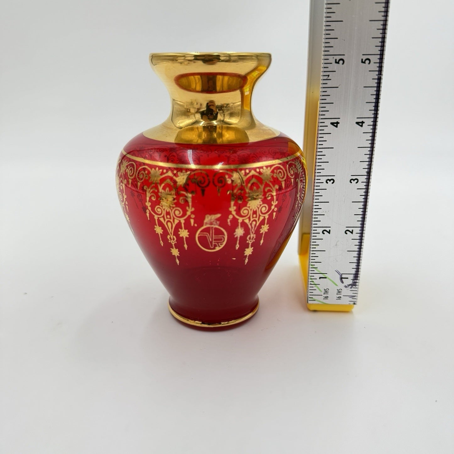 Vecchia Murano Ferro and Lazzarini Ruby Red Glass 22k Gold Leaf Vase Italy Glass