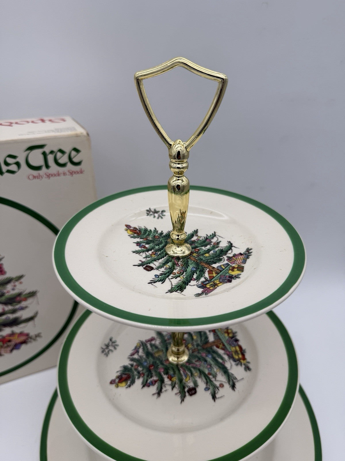 Spode Christmas Tree Triple 3 Tier Serving Tray Cookie Stand England Porcelain B