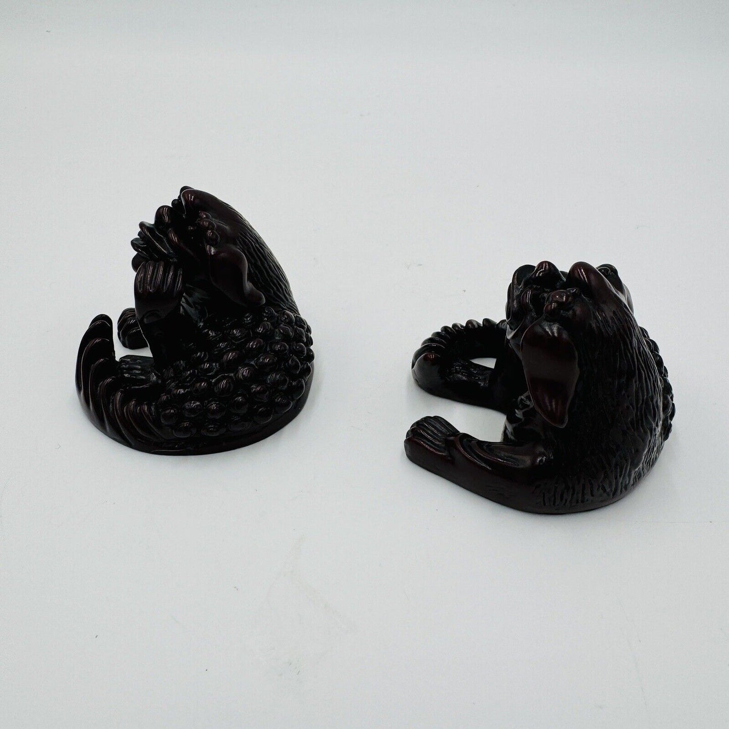 Pair Feng Shui Creatures Red Resin Chinese Asian Figurines 2in Rare