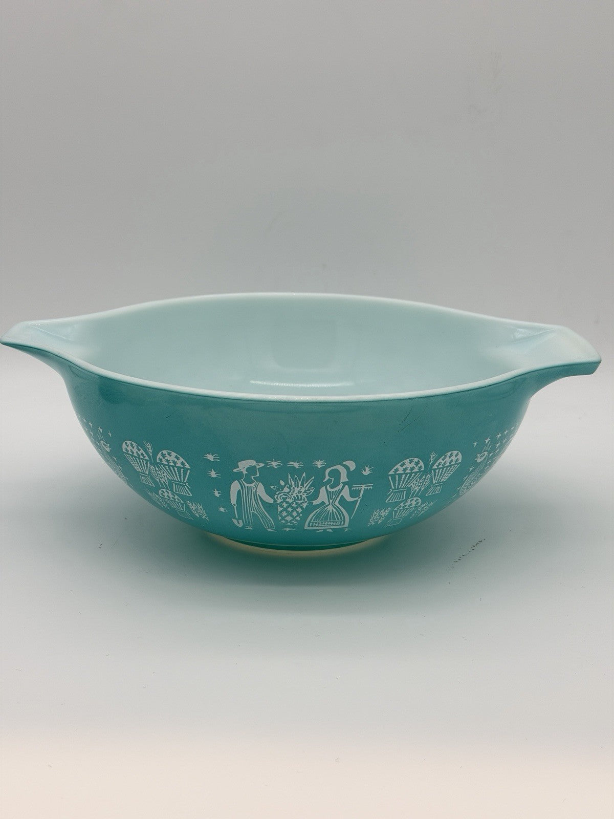 PYREX Amish Butterprint Cinderella 4 Qt Turquoise Mixing Bowl #444 Vintage Glass