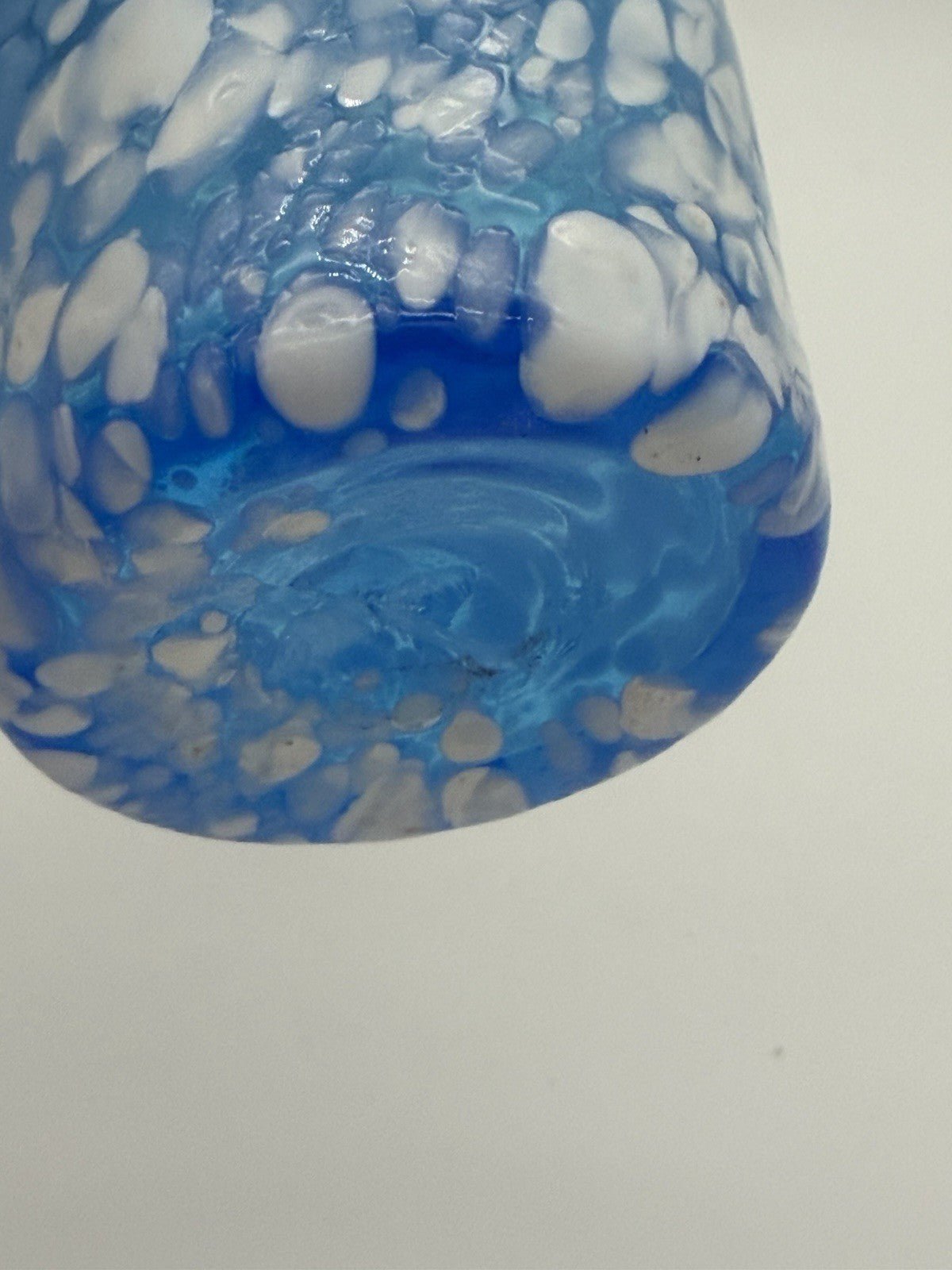 Rainbow Art Glass Cruet Blue Aqua White Spatter Milk Spots W/Stopper Vintage 6”H