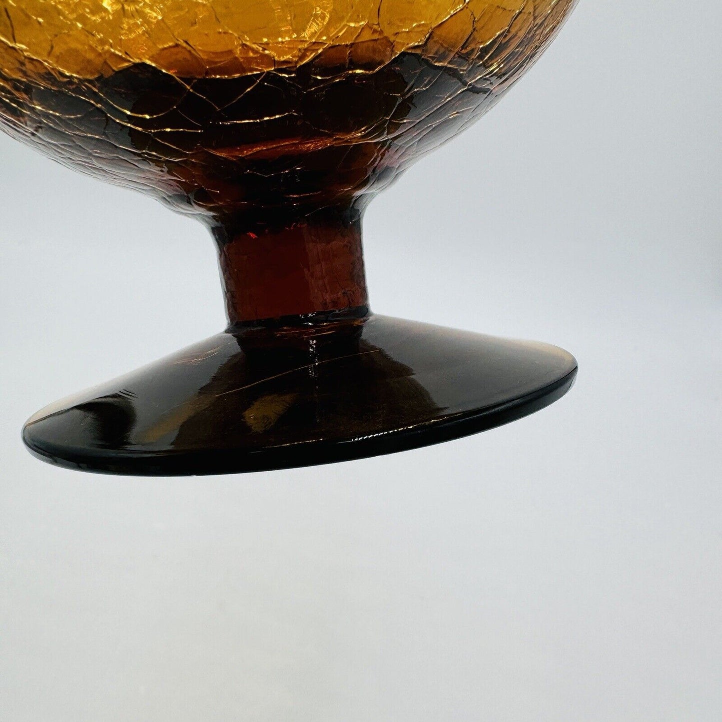 Blenko Art Glass  Amberina Footed Vase Ruffled Crackled Compote 5.5”H x 9”