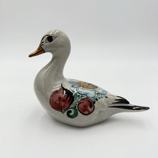 Noe Suro Mexican Folk Art Pottery Clay Floral Painted Duck Vintage Figurine