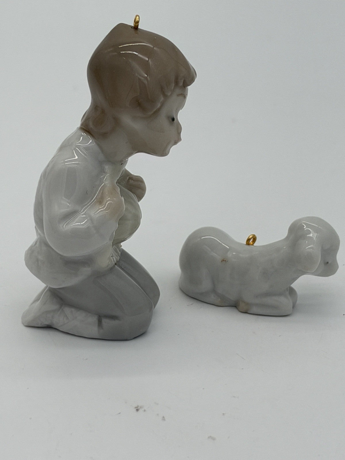 Lladro Spain Porcelain Miniature Shepherd & Sheep Christmas Ornament
