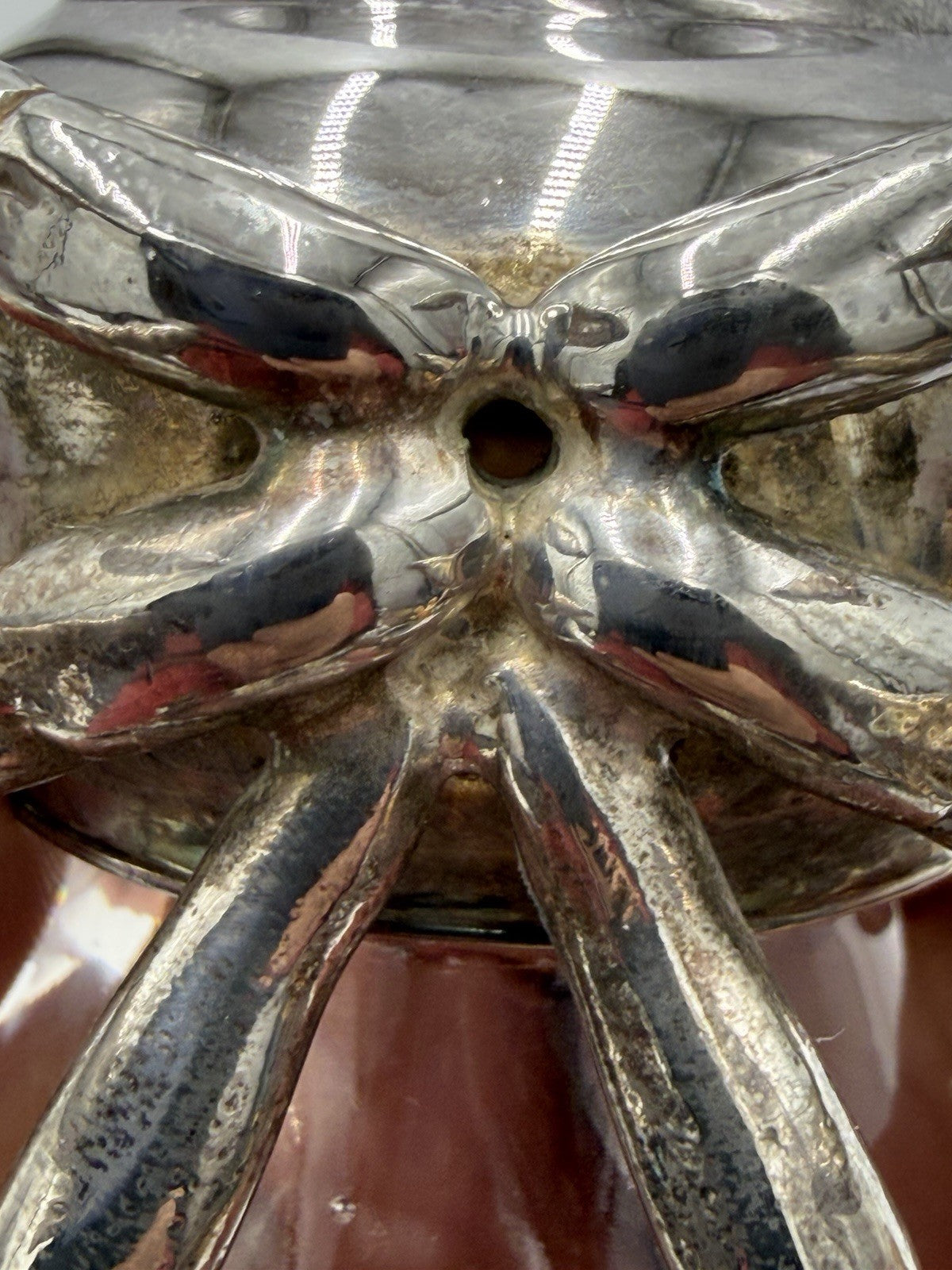 Antique Silver Plate & Glass Honey Bee Honey Pot Unmarked 6" Long x 3" Tall