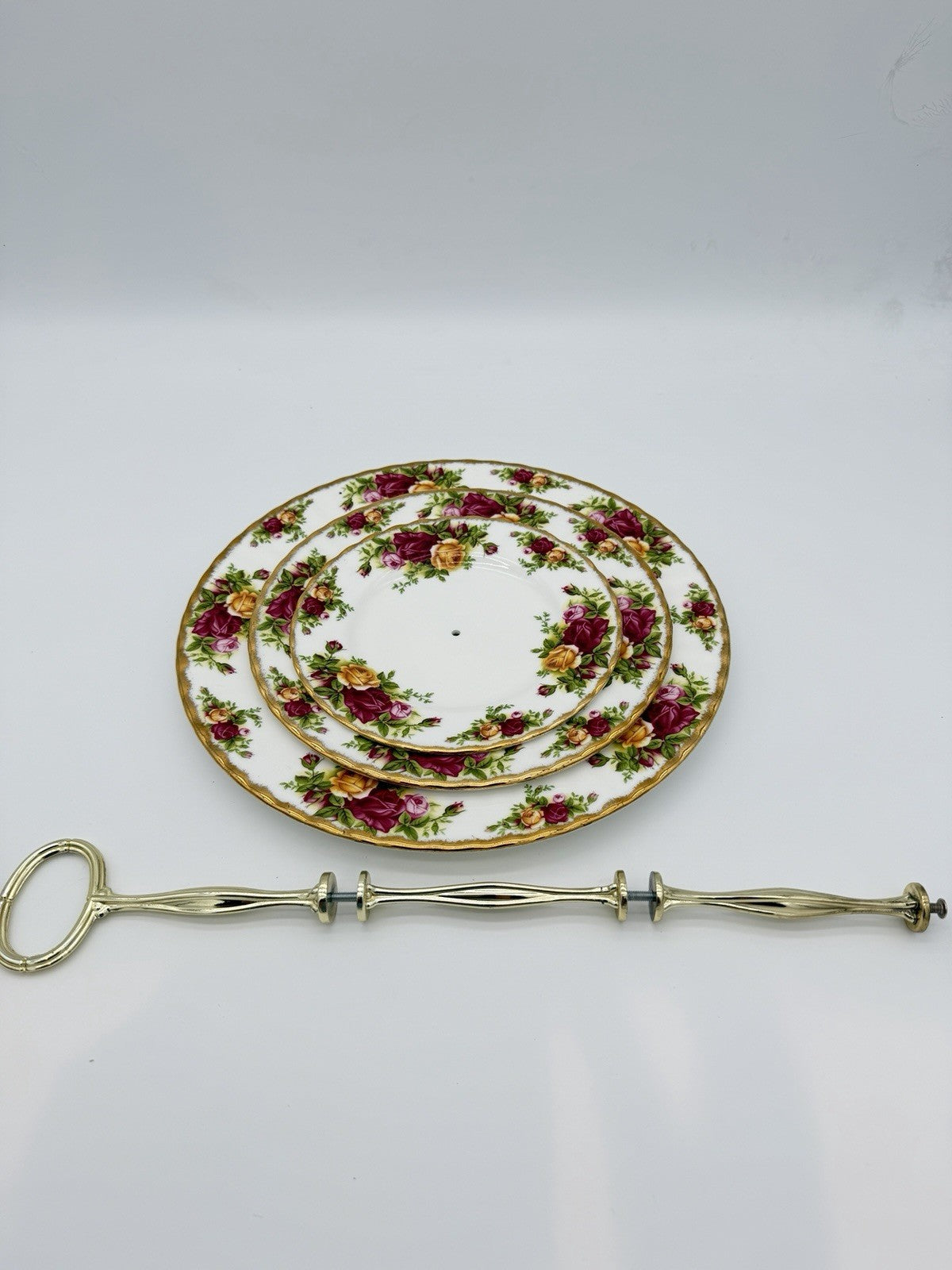 Royal Albert 3 Tier Old Country Roses England Dessert Stand Porcelain 13”vintage