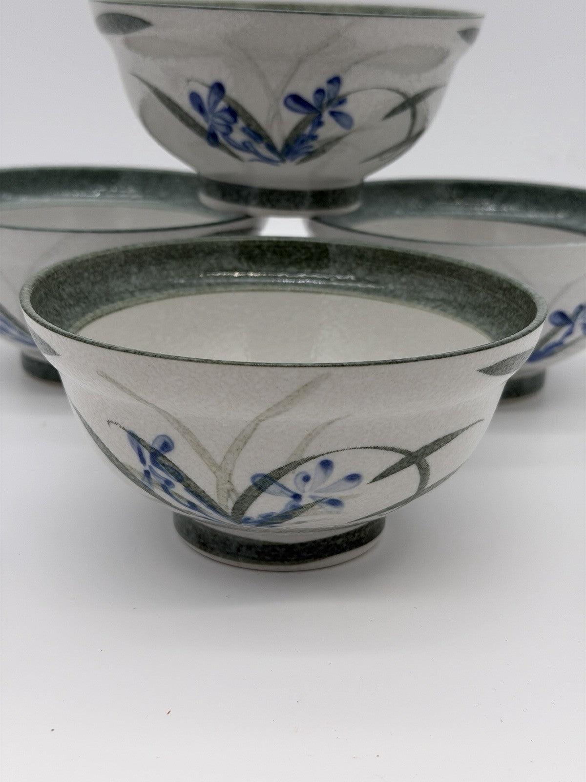 Mino Ware Japan Donburi Rice Bowls Porcelain Painted Floral 4 PCs