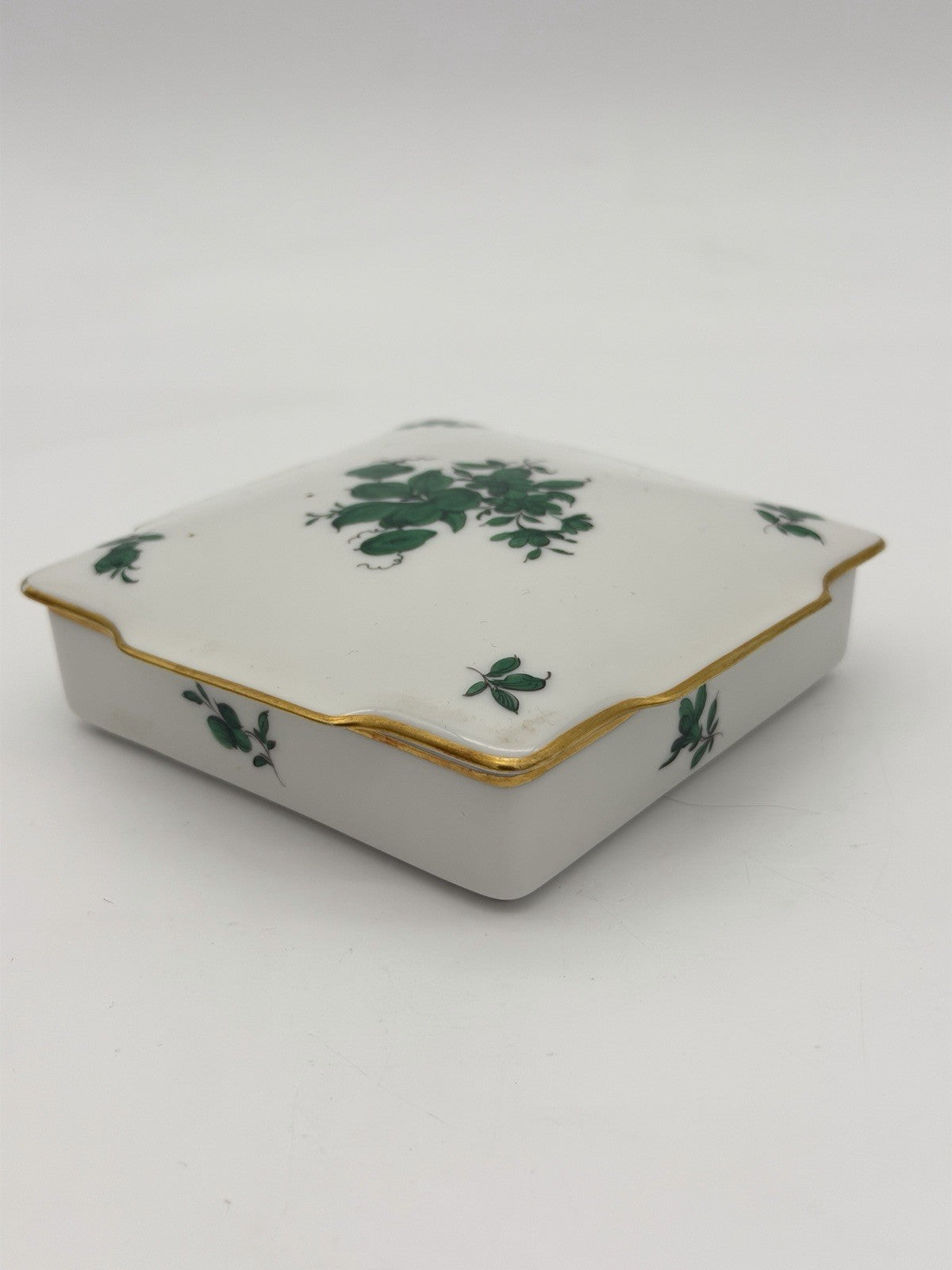 Augarten Wien MARIA THERESIA Green Floral Vienna Austria Square trinket box