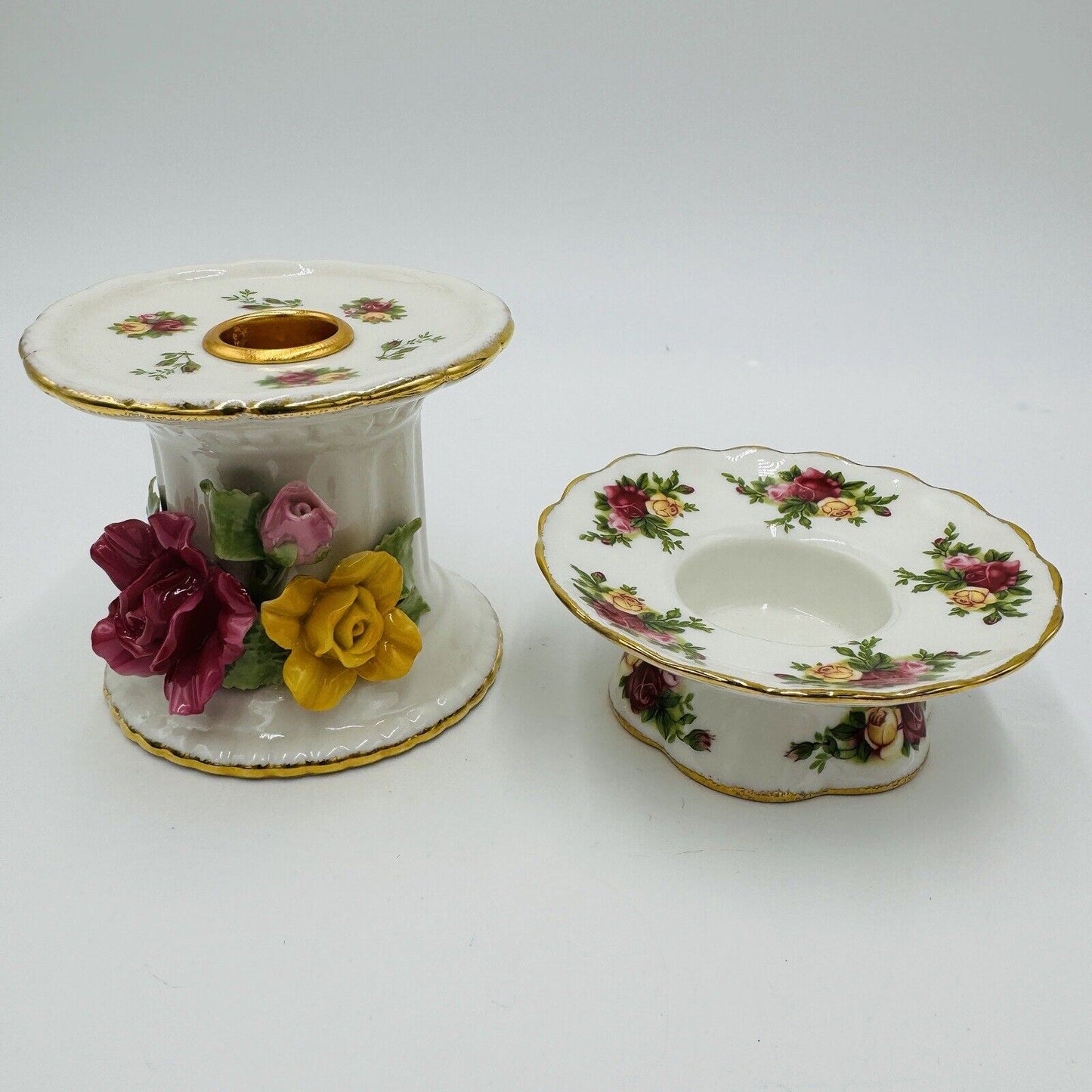 Royal Albert Old Country Roses Porcelain Candle Holders Set Christmas Decor