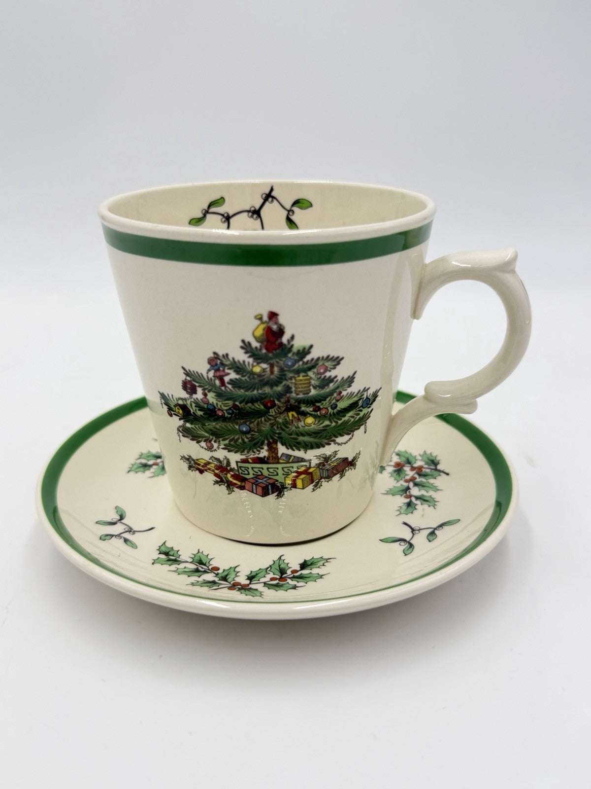 Vtg Spode Christmas Tree Pointed Handle S 3324 Tea Cup Mug & Saucer Antique