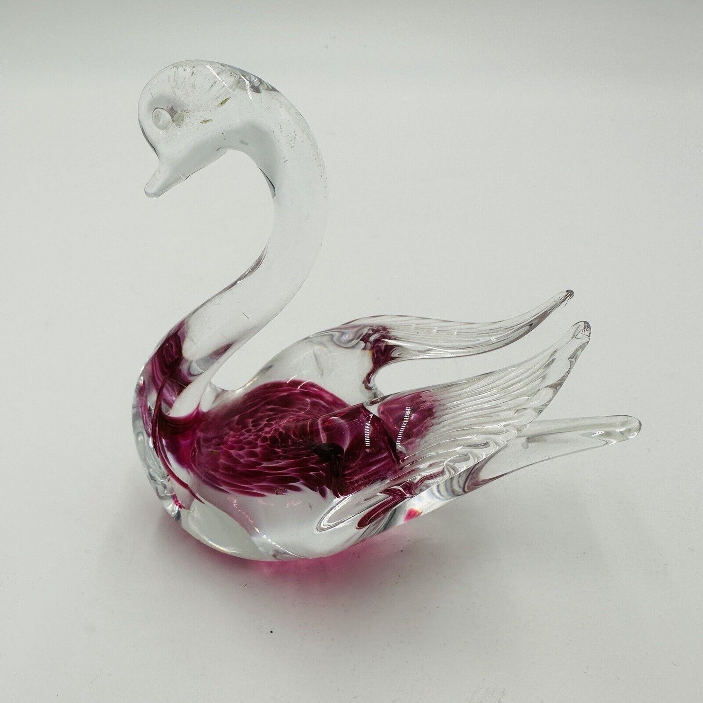 Swedish Granna Swan Glass Art Figurine Pink 5in Hand Blown Hand Made Vintage