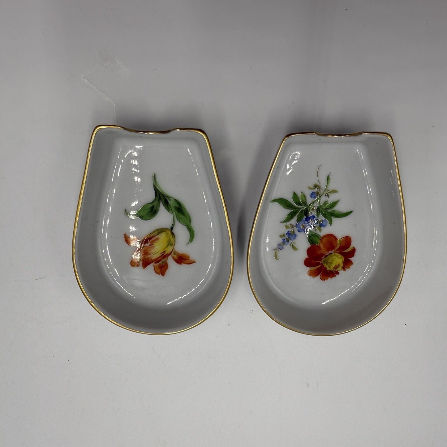 Meissen Ashtrays Pair Of Porcelain Floral Painted Germany Antique 19th Century