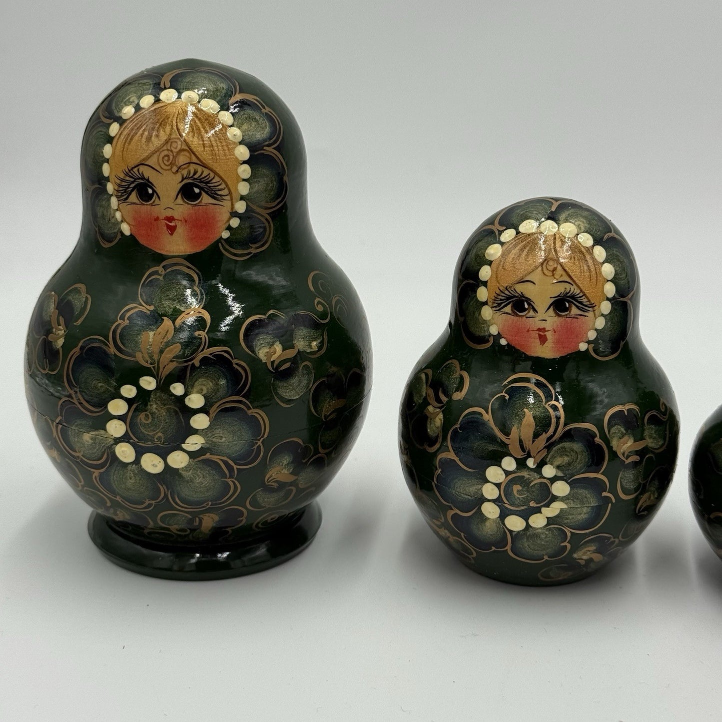 Russian Matryoshka Nesting Dolls Hand-Painted Set 10 PCs Green 5in