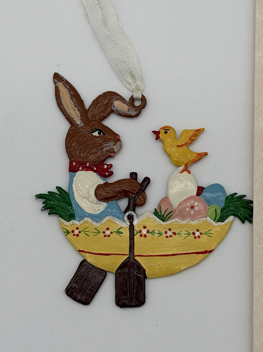Wilhelm Schweizer Easter Oster Pewter Bunny Rowing Ornament Germany Bavaria