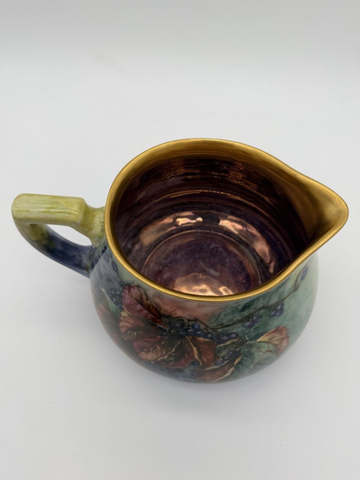 Limoges France W.G & Co Porcelain Painted Gold Painted berries Leaf Pitcher 19th